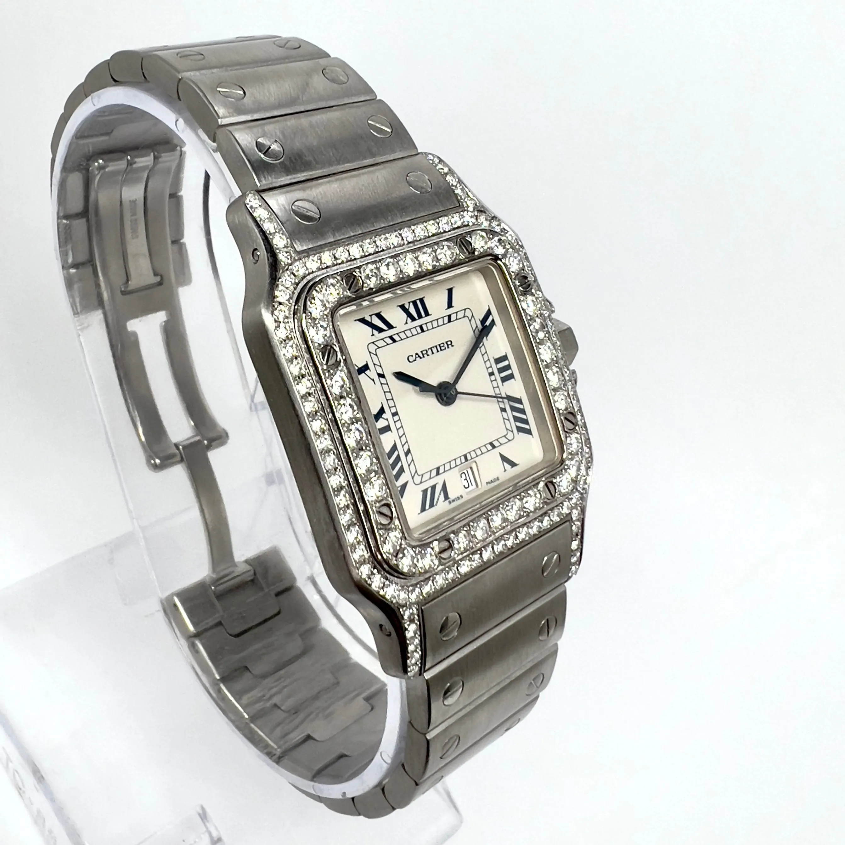 CARTIER SANTOS GALBEE 29mm Quartz Steel 1.57TCW Diamond Watch NEW Model