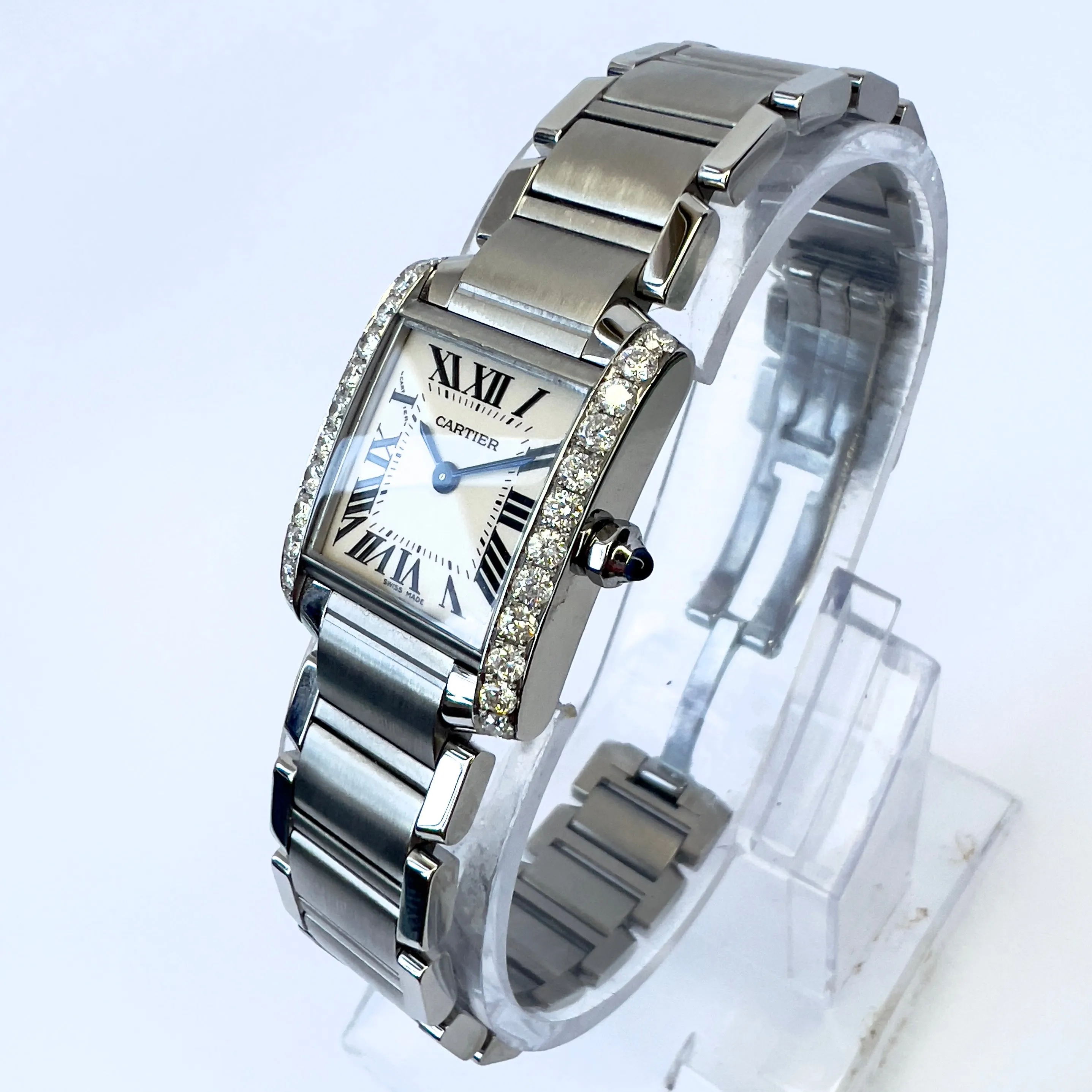 CARTIER TANK FRANCAISE 20mm Quartz Steel 0.68TCW DIAMOND Watch