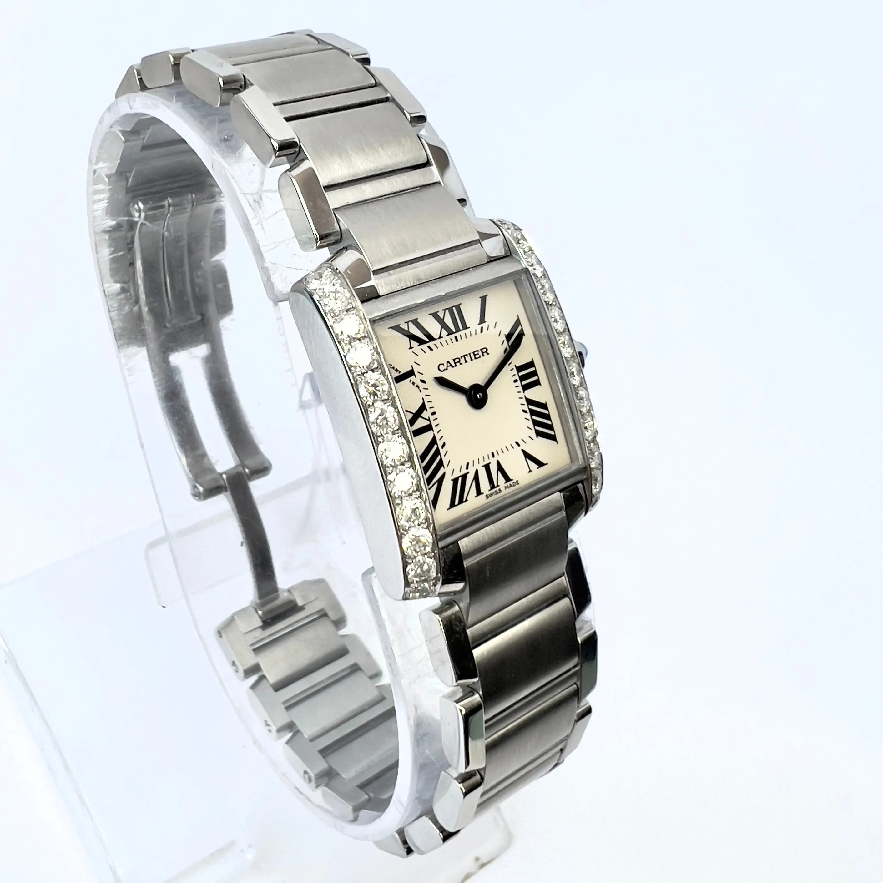 CARTIER TANK FRANCAISE 20mm Quartz Steel 0.68TCW DIAMOND Watch