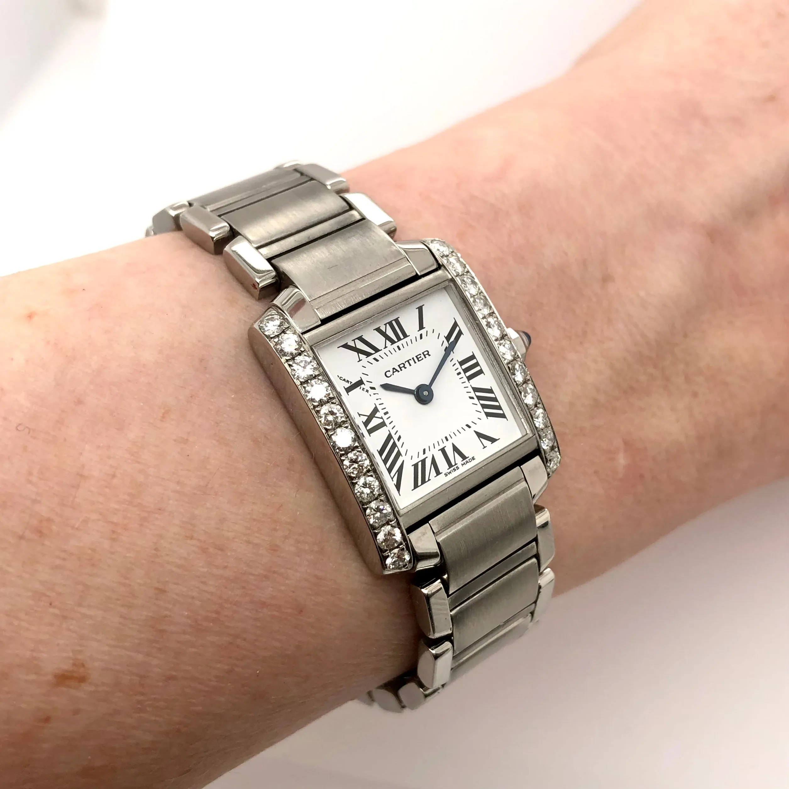 CARTIER TANK FRANCAISE 20mm Quartz Steel 0.80TCW DIAMOND Watch