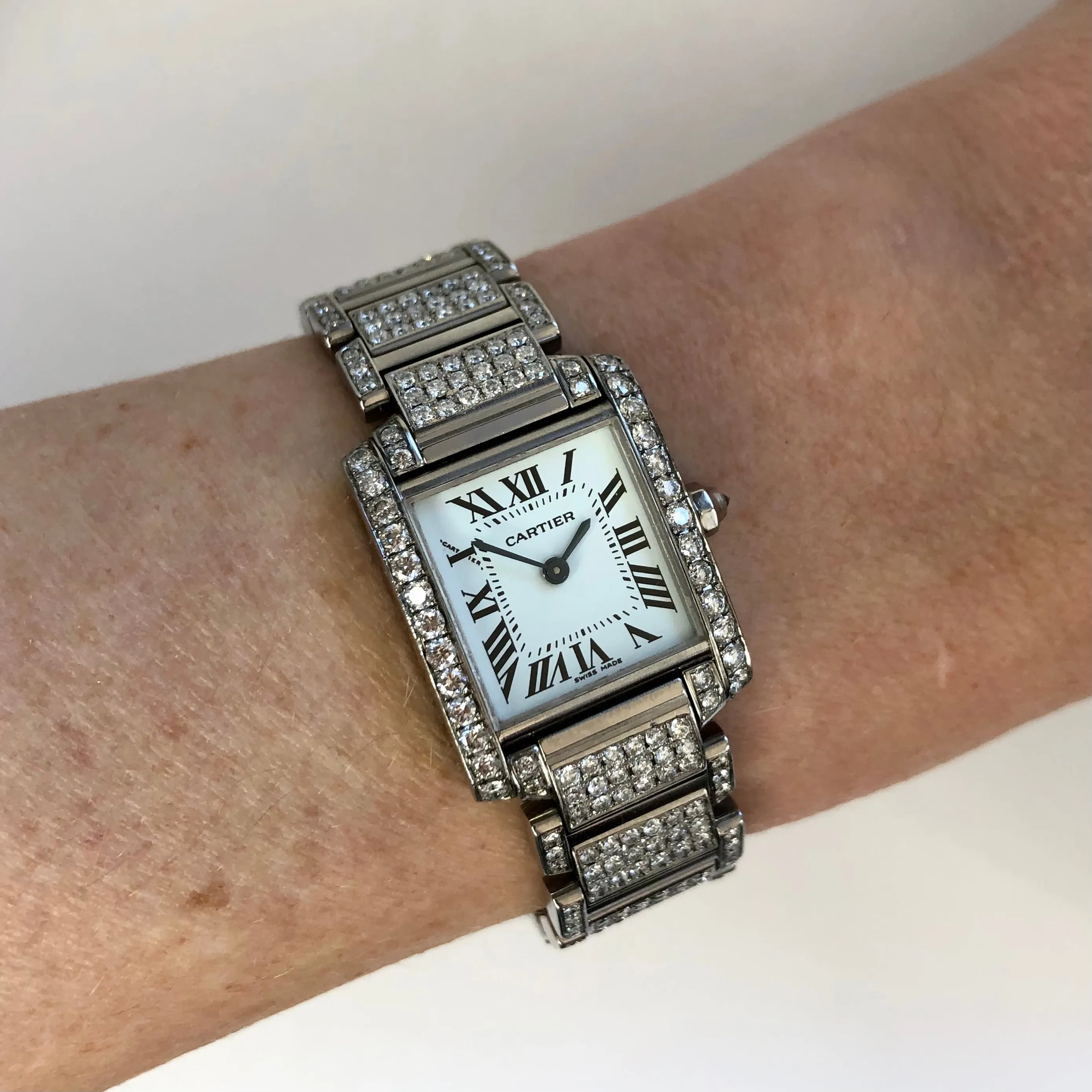 CARTIER TANK FRANCAISE Quartz 20mm Steel 6.11TCW Full DIAMOND Watch