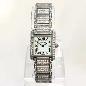 CARTIER TANK FRANCAISE Quartz 20mm Steel 6.11TCW Full DIAMOND Watch