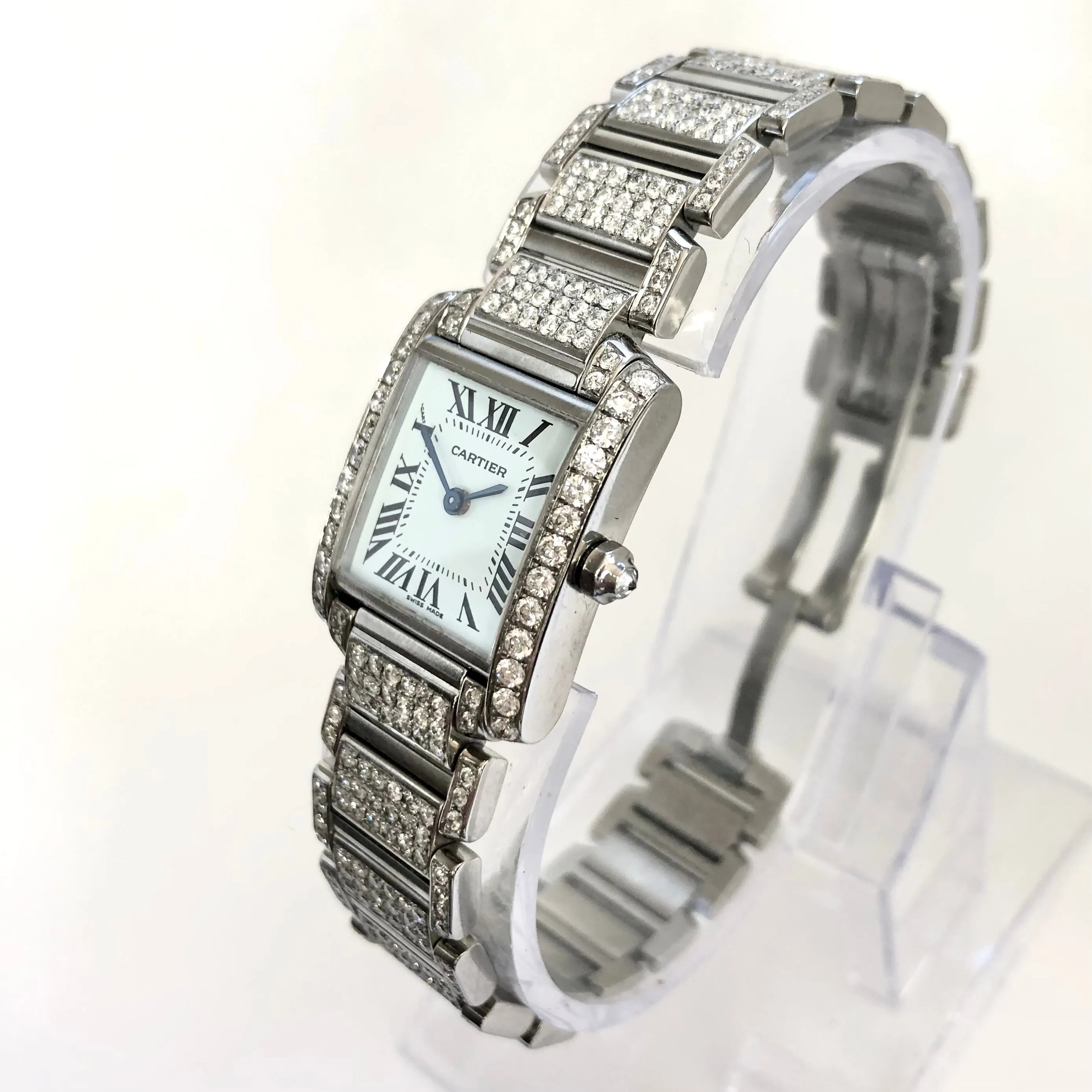 CARTIER TANK FRANCAISE Quartz 20mm Steel 6.11TCW Full DIAMOND Watch