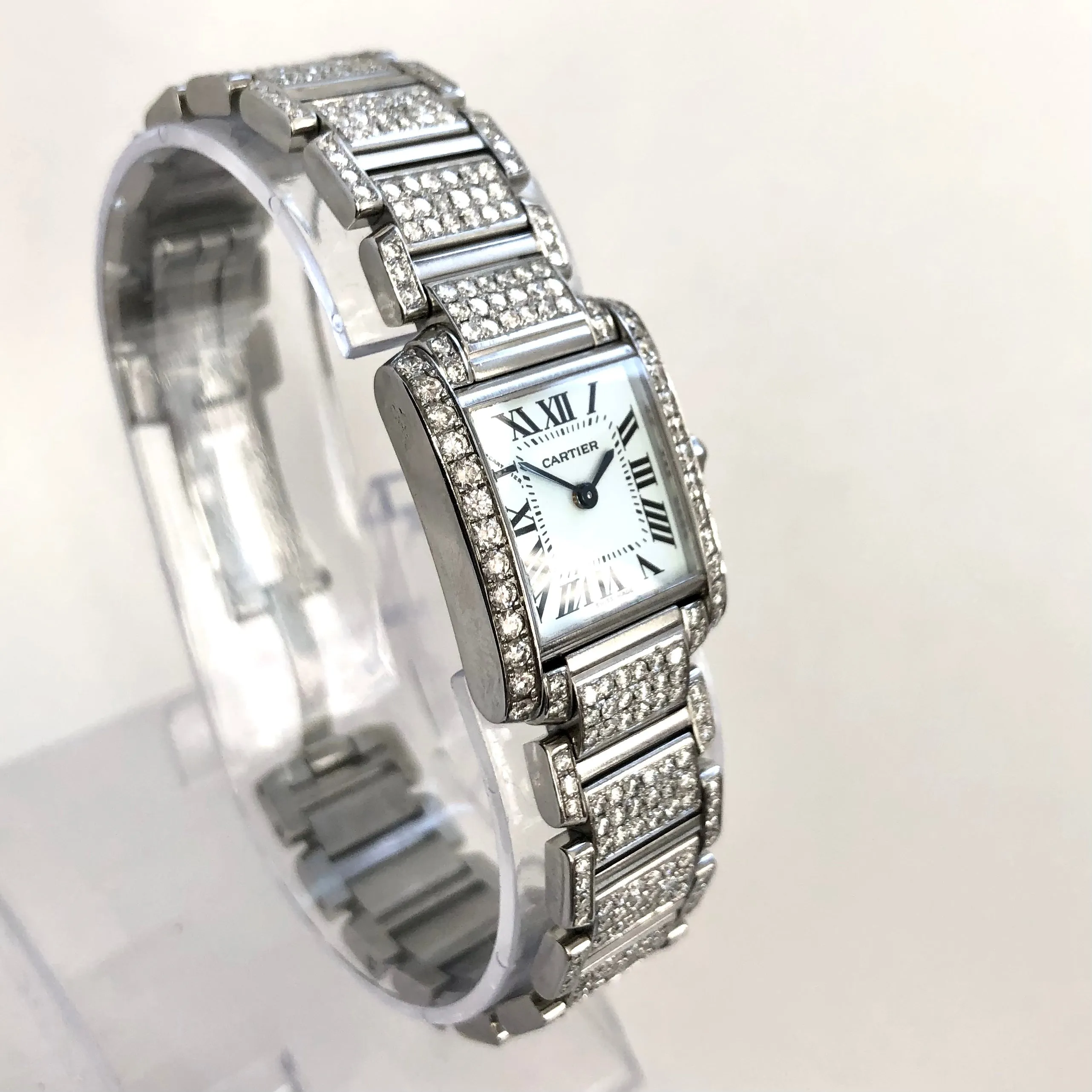 CARTIER TANK FRANCAISE Quartz 20mm Steel 6.11TCW Full DIAMOND Watch