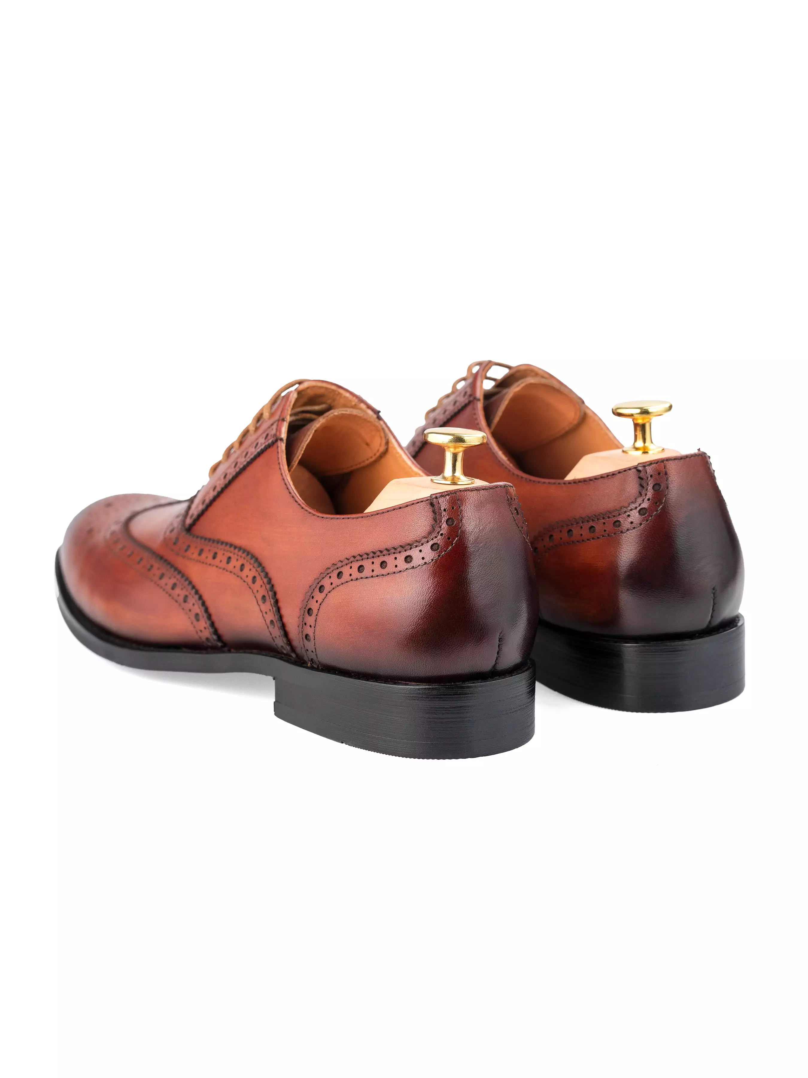 Classic Oxford Brogue Wingtip - Cognac Tan Lace Up (Hand Painted Patina)