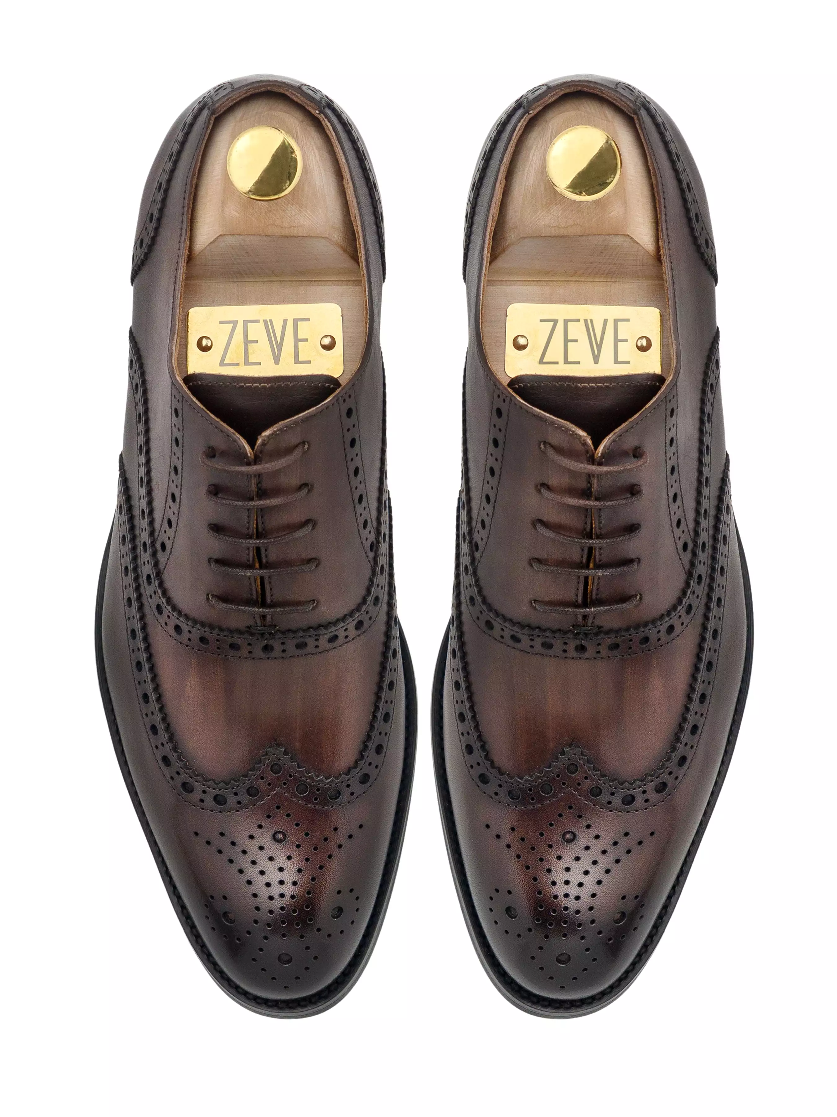 Classic Oxford Brogue Wingtip - Dark Brown Lace Up (Hand Painted Patina)