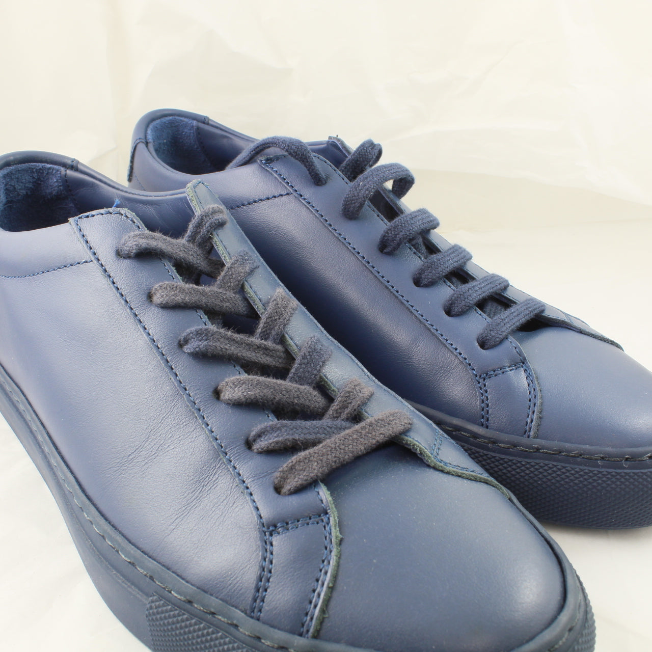 Common Projects Achillies Low W Navy Leather Mono Uk Size 3