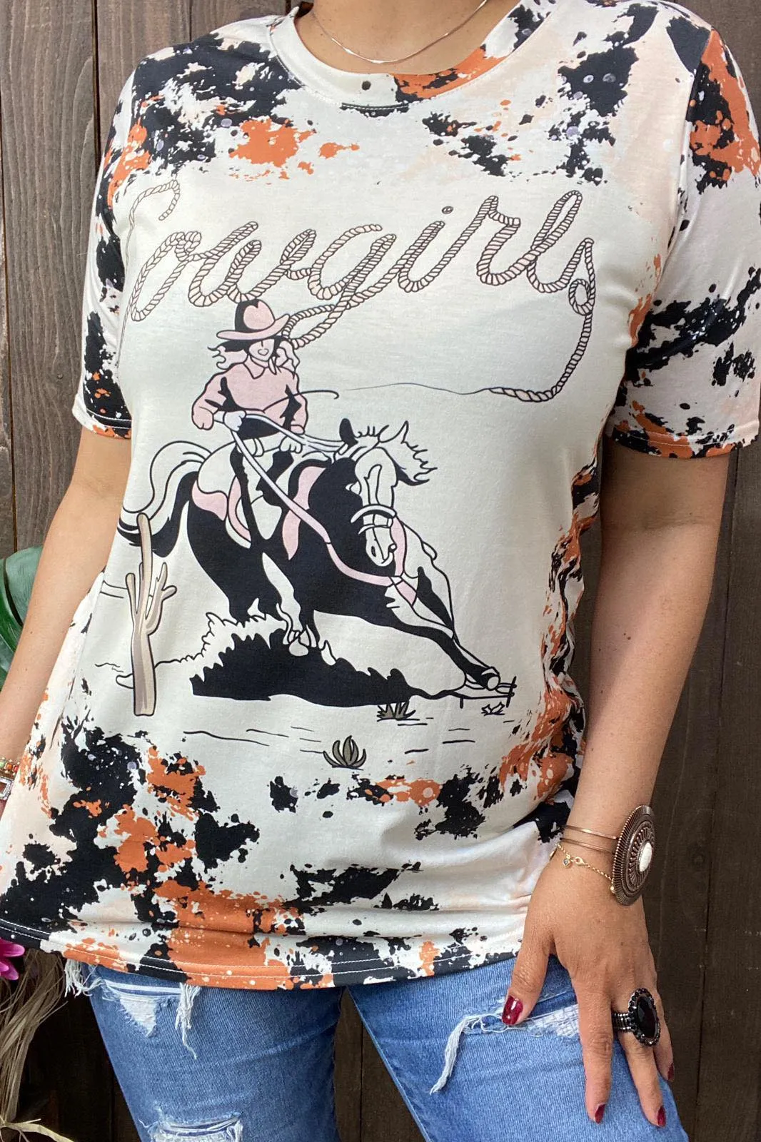 COWGIRLS Print Dssign short sleeve top