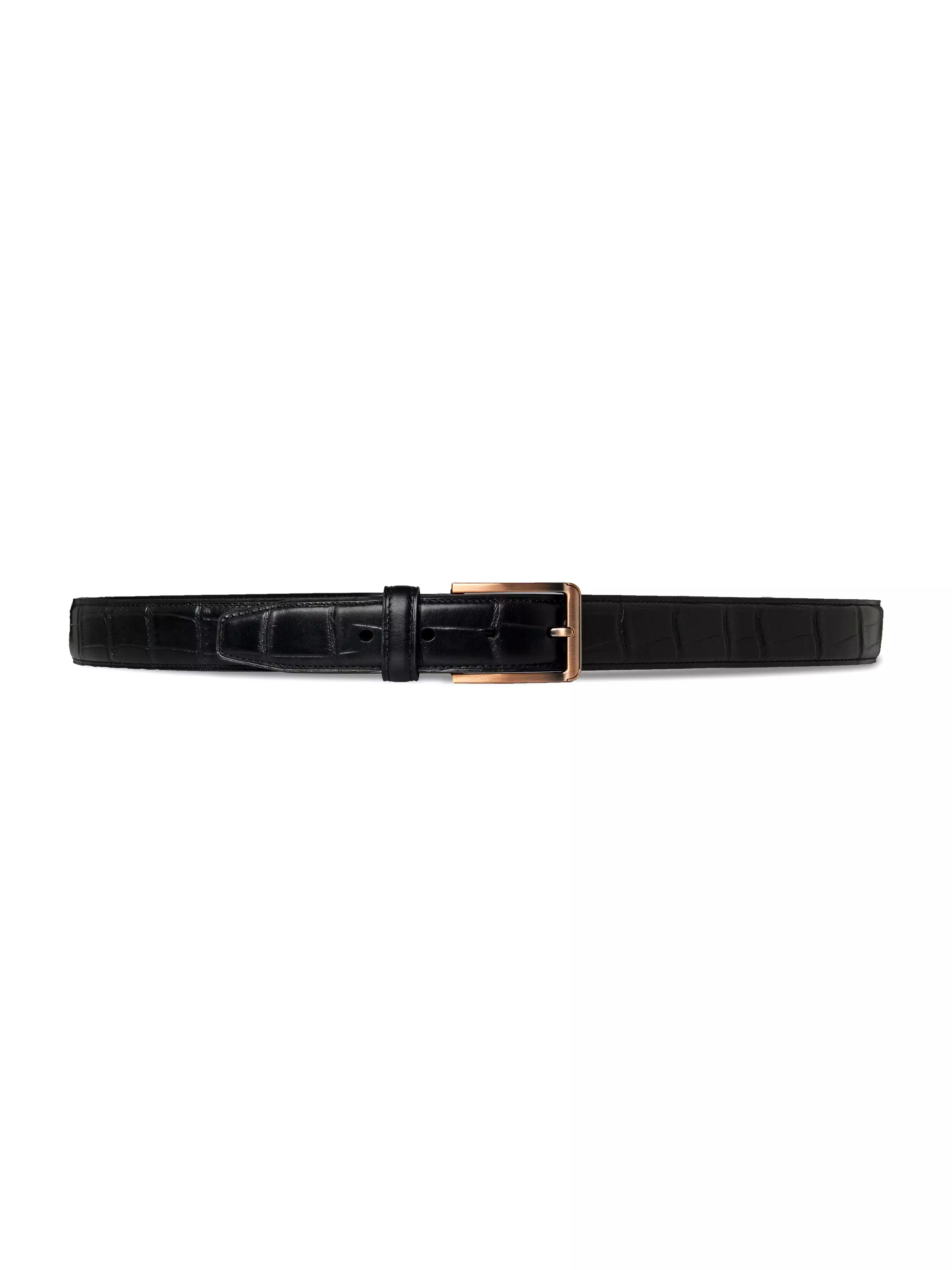 Croco Leather Belt with Copper-toned Buckle