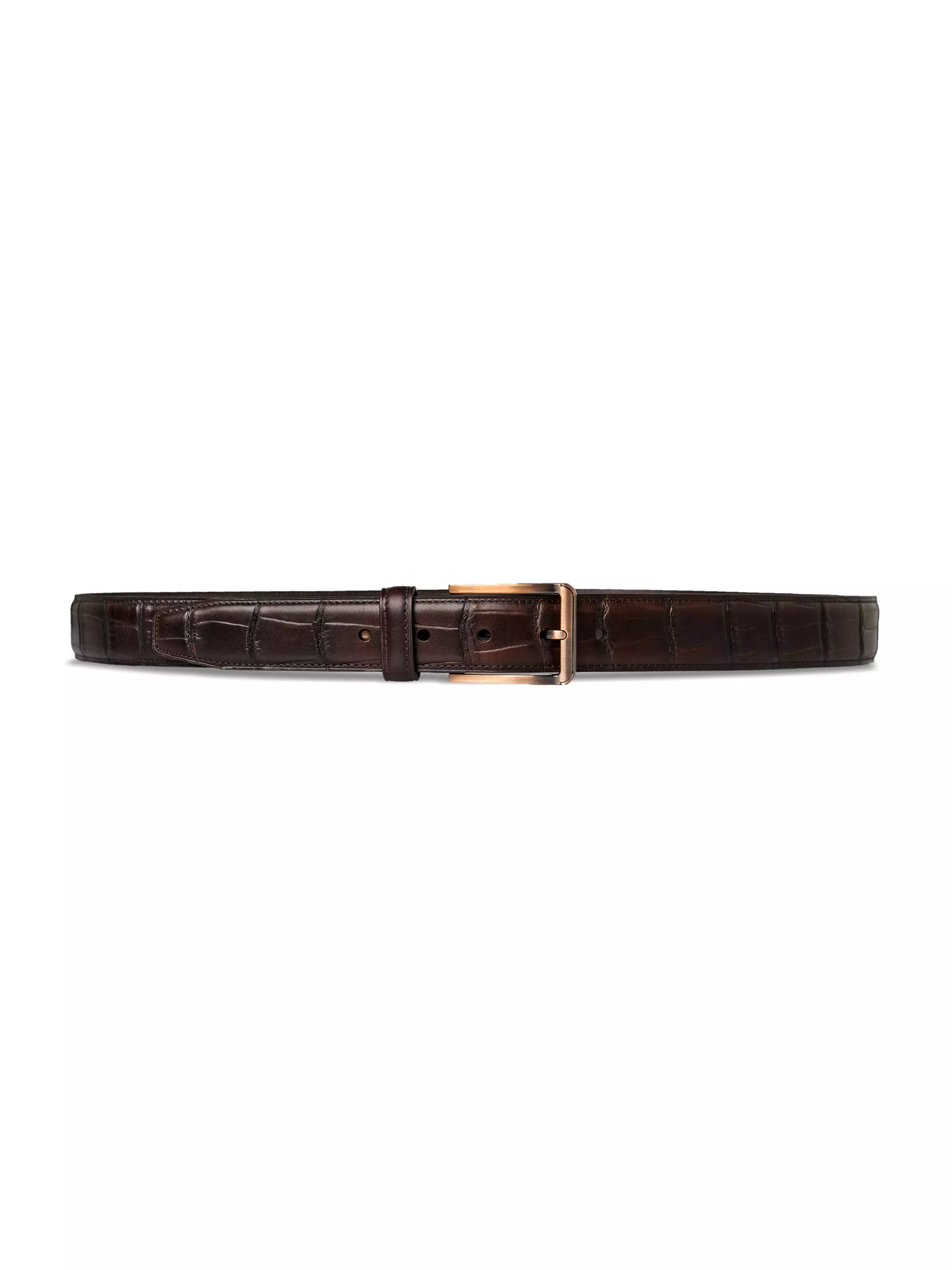 Croco Leather Belt with Copper-toned Buckle