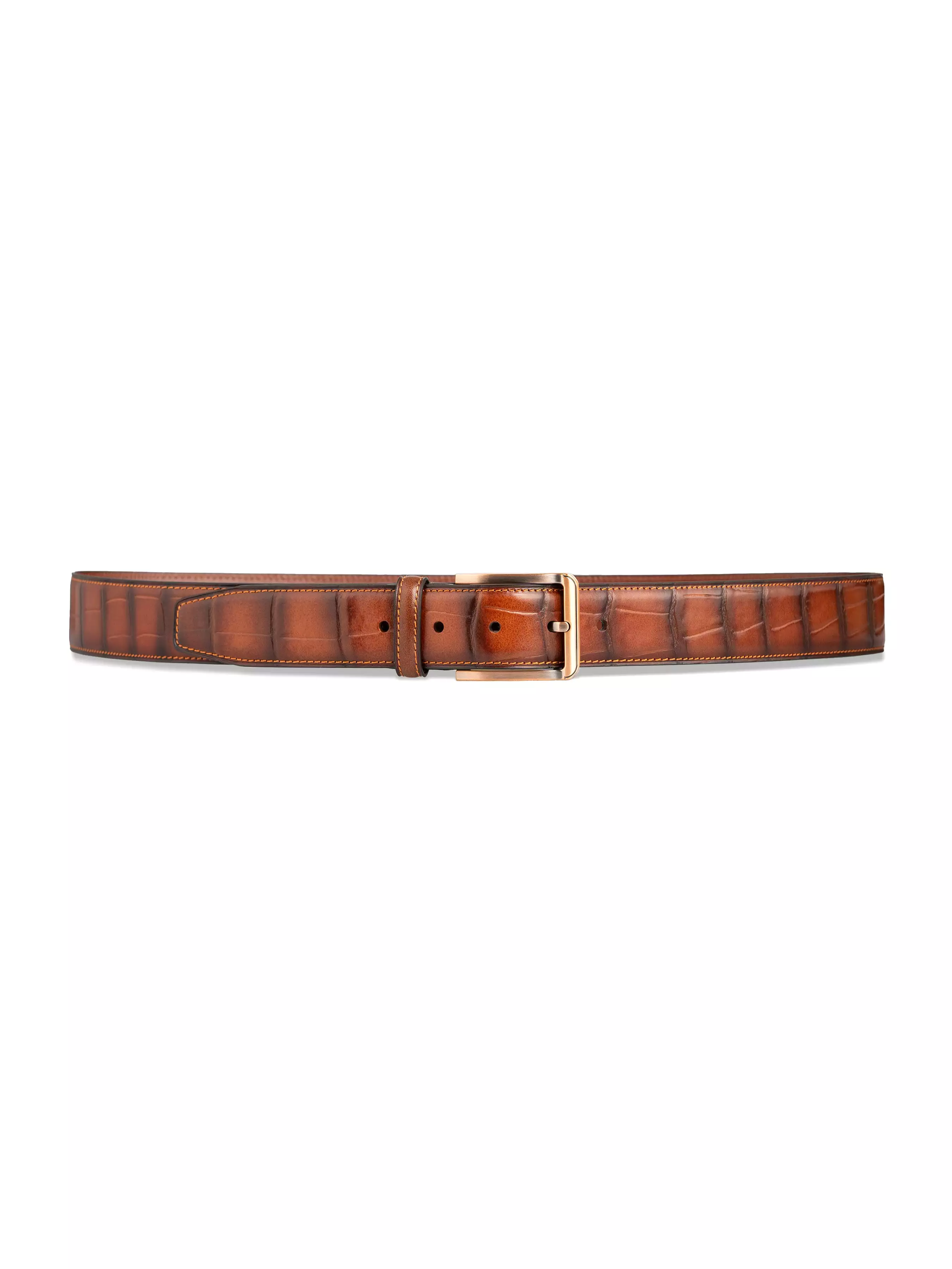 Croco Leather Belt with Copper-toned Buckle