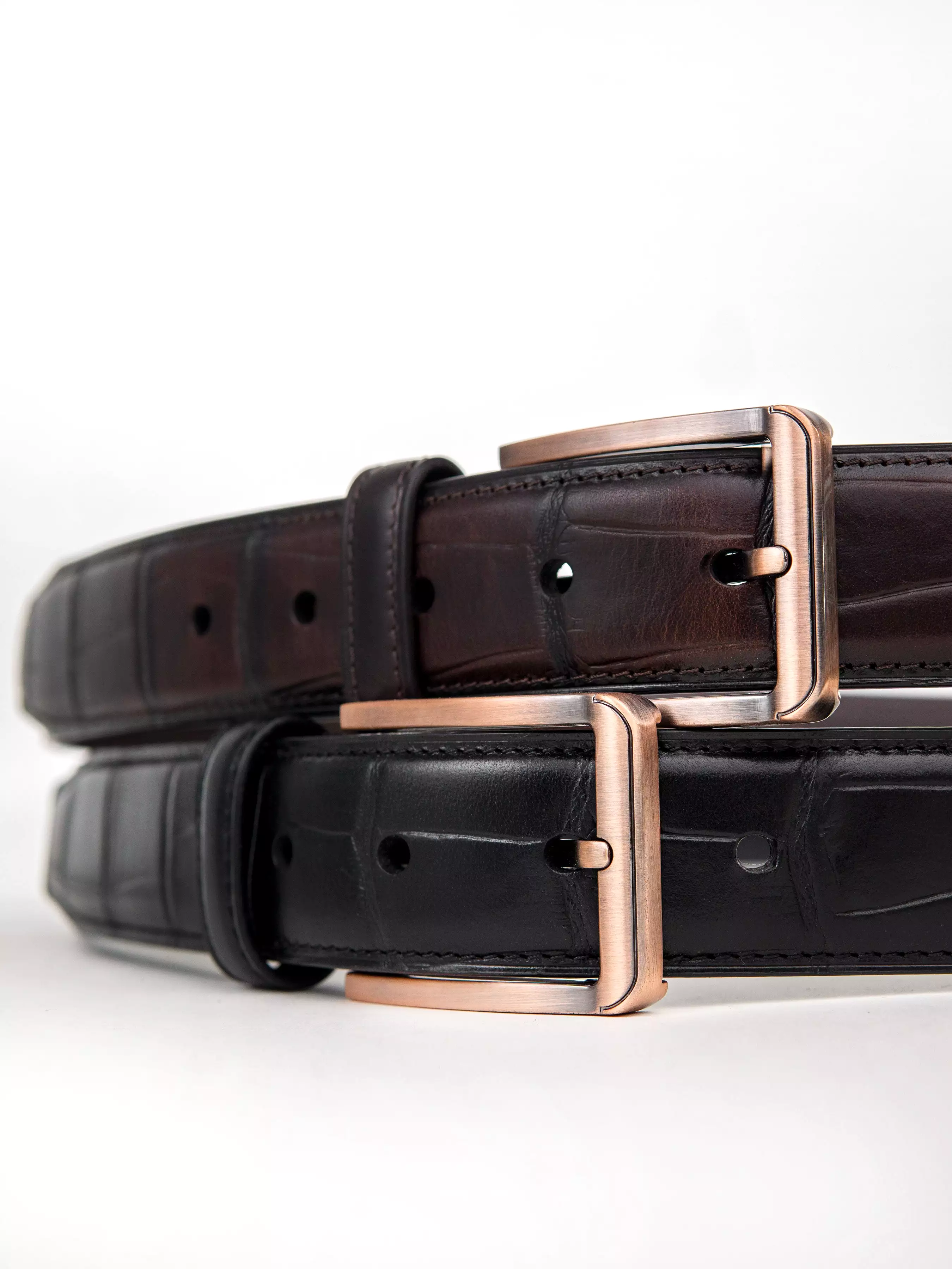 Croco Leather Belt with Copper-toned Buckle