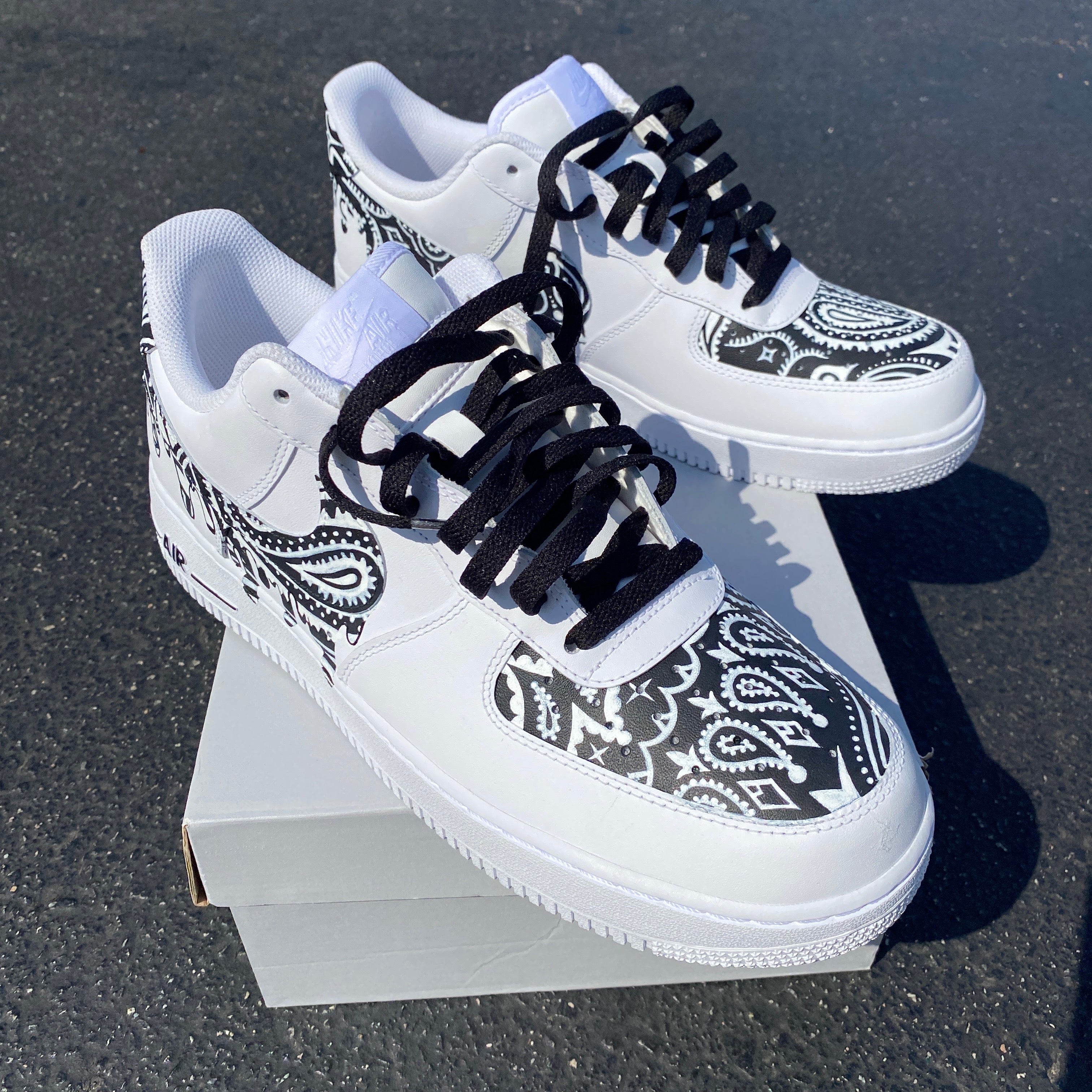 Custom Hand Painted Black Bandana Drip Nike Air Force 1 Low