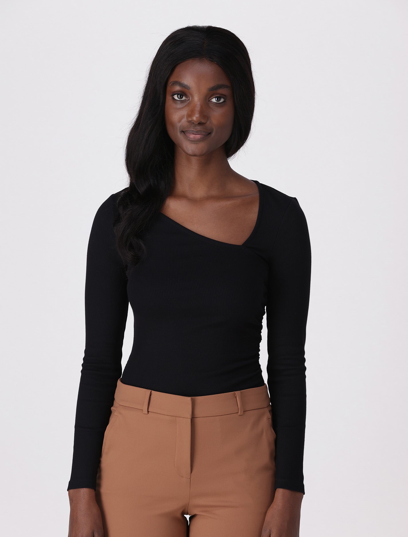 Cyrus Asymm Neck Ruched Top