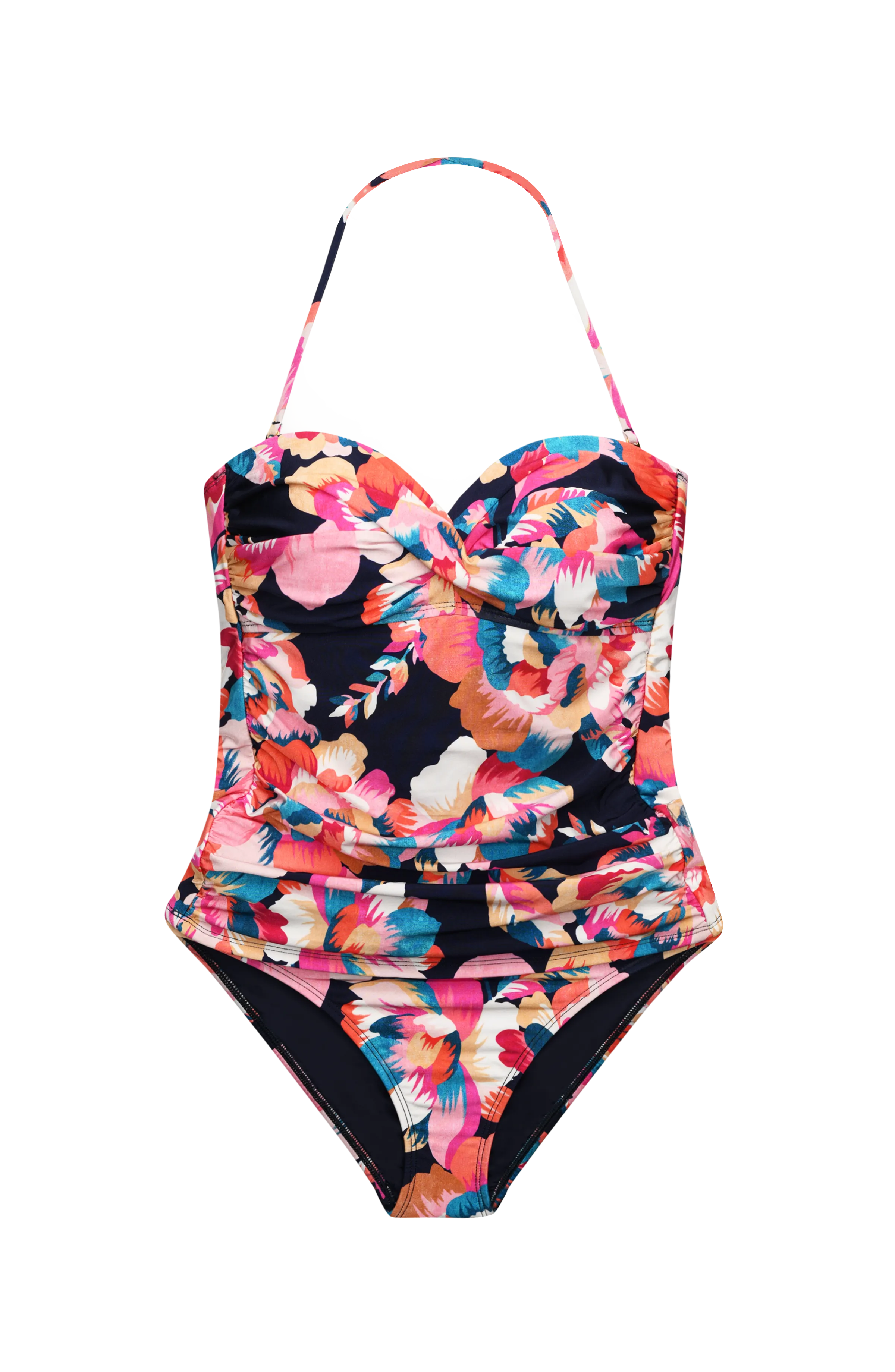 Denim Bouquet Twist Bandeau Tankini Top