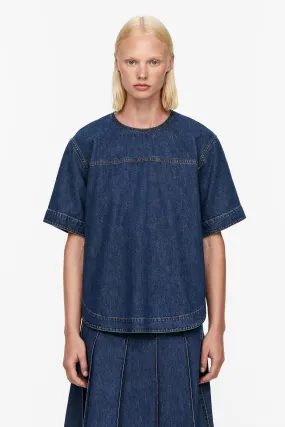 Denim Top - Round neck - Short sleeve - Dark Blue - Ladies | H&M GB