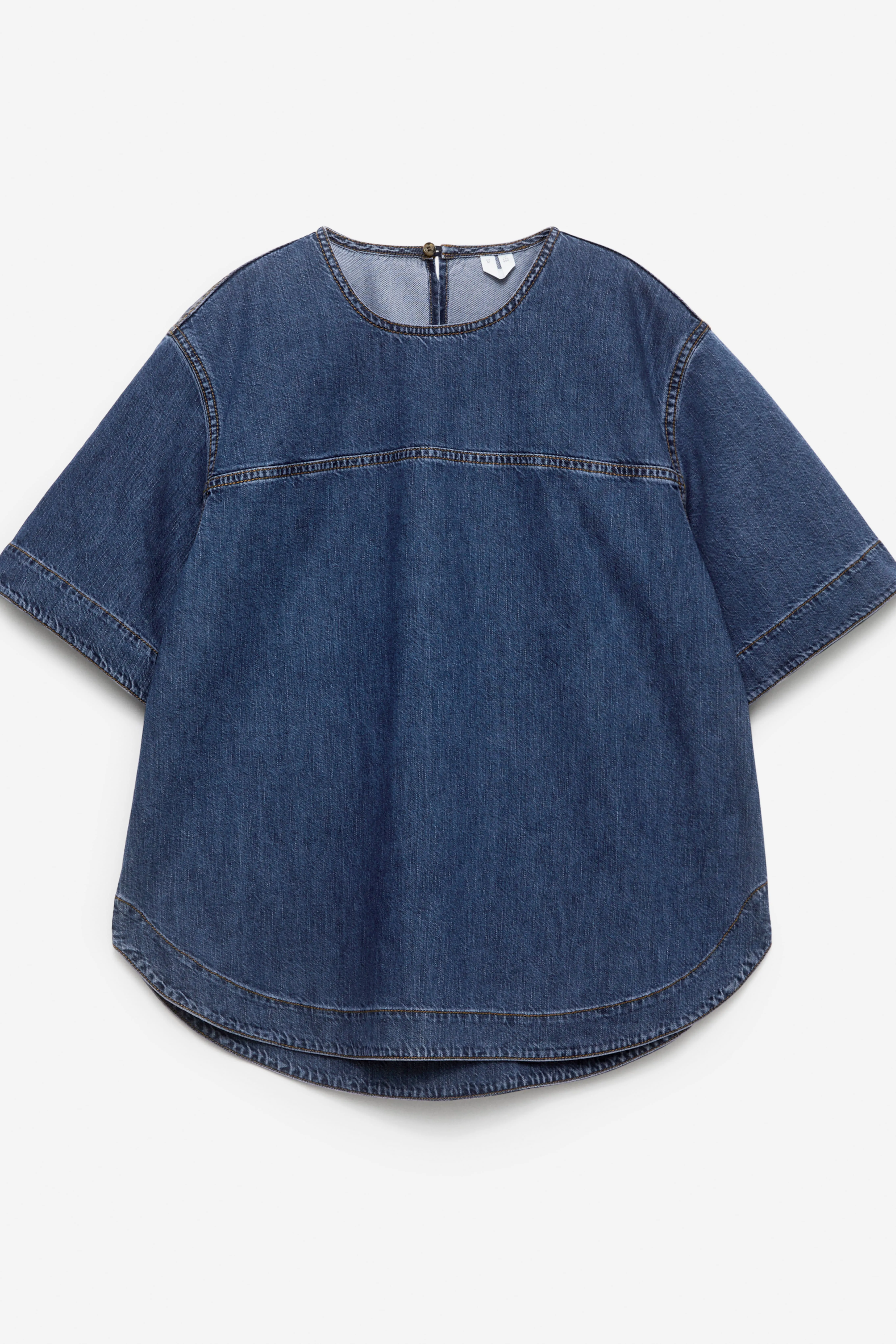 Denim Top - Round neck - Short sleeve - Dark Blue - Ladies | H&M GB