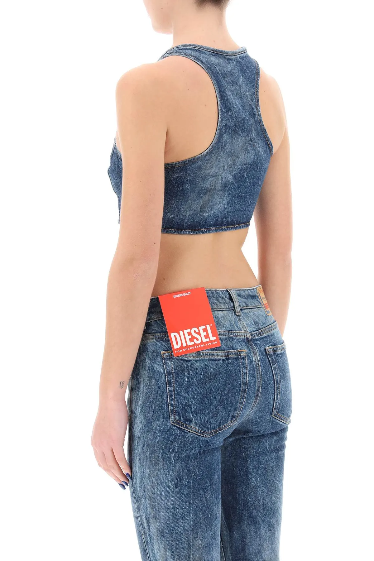 Diesel denim crop top with jewel buckle A13821 0PGAL DENIM