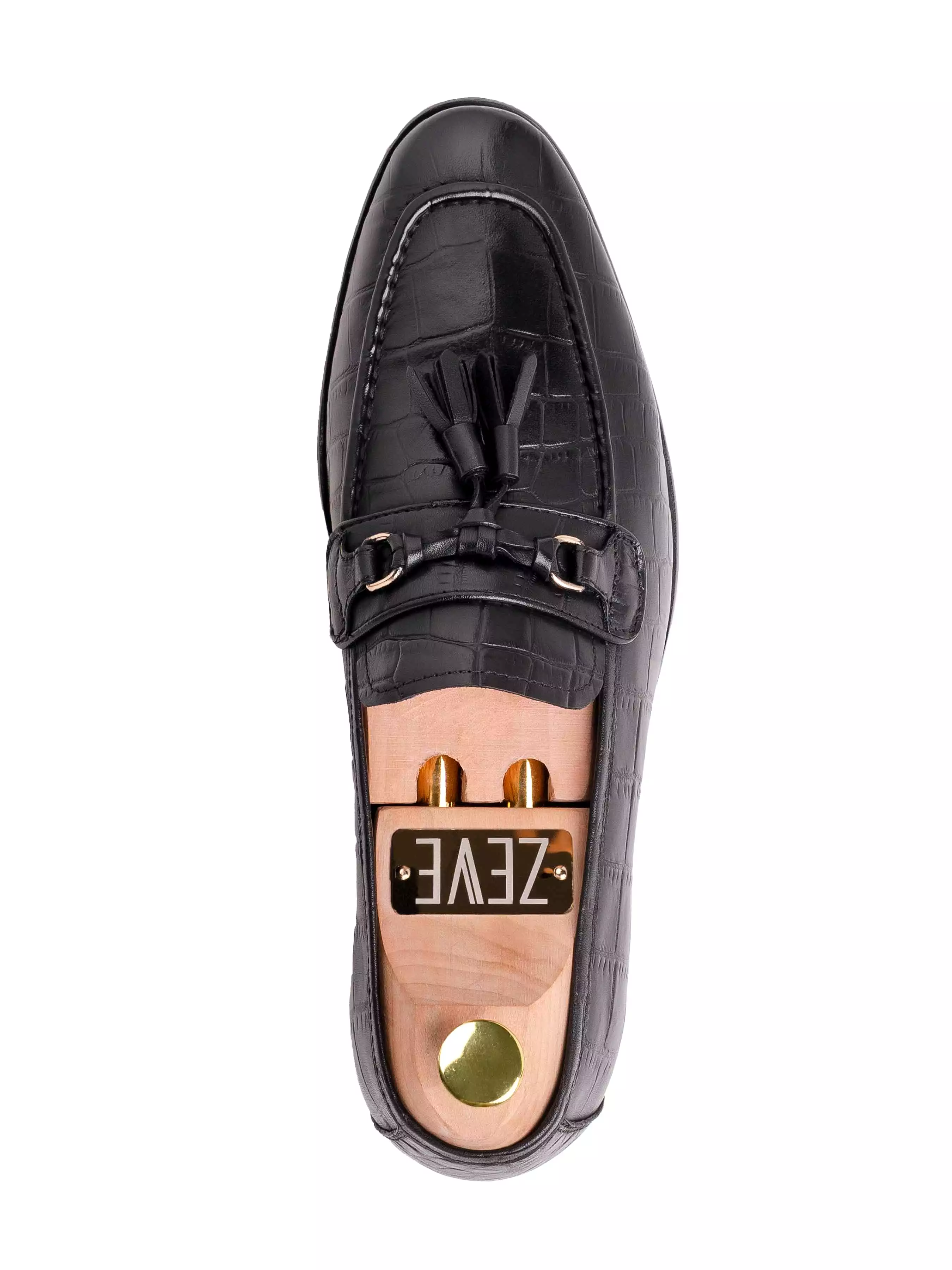 Elvio Tassel Loafer - Black Croco Polished Leather