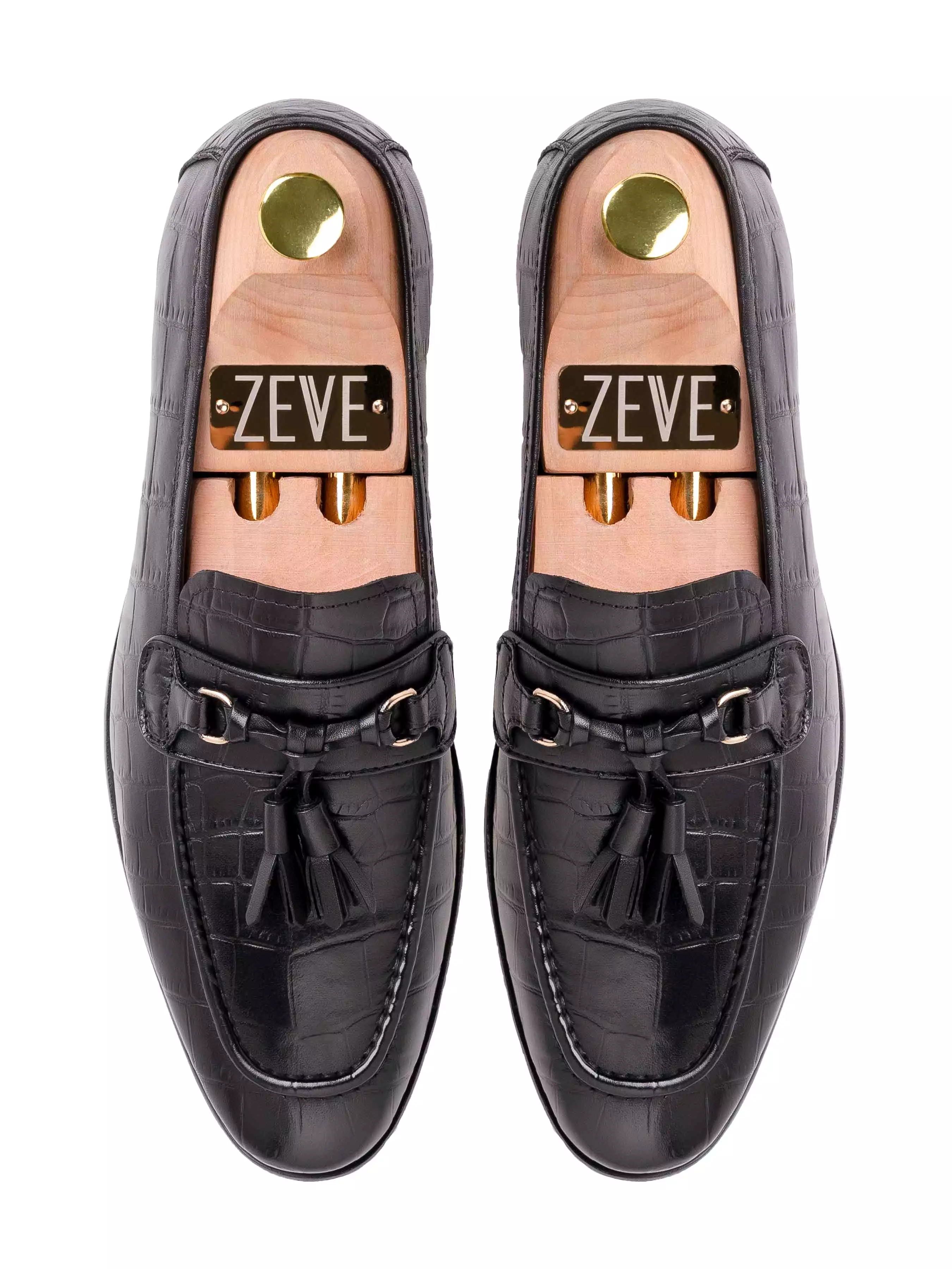 Elvio Tassel Loafer - Black Croco Polished Leather