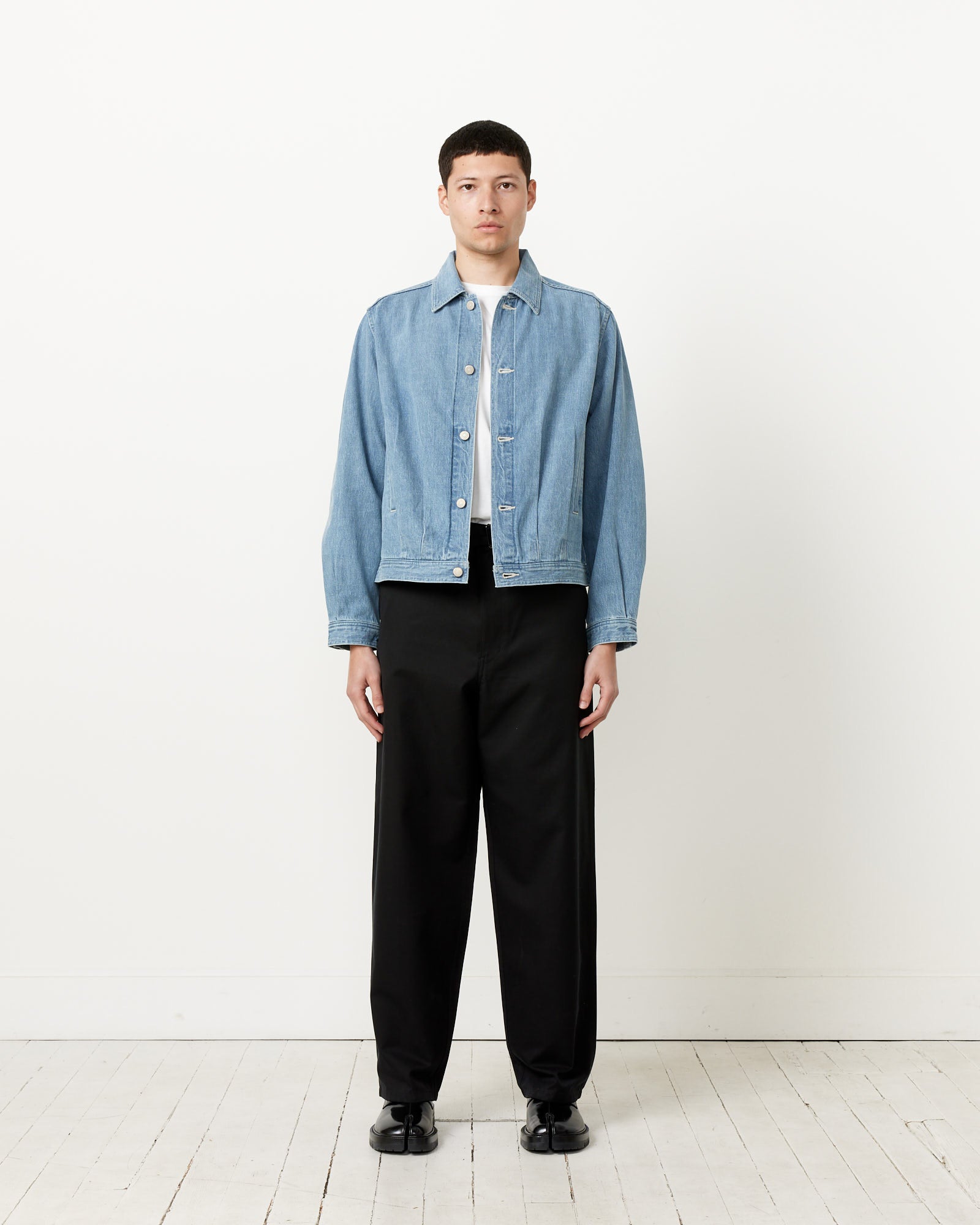 Faded Light Denim Blouson in Light Indigo