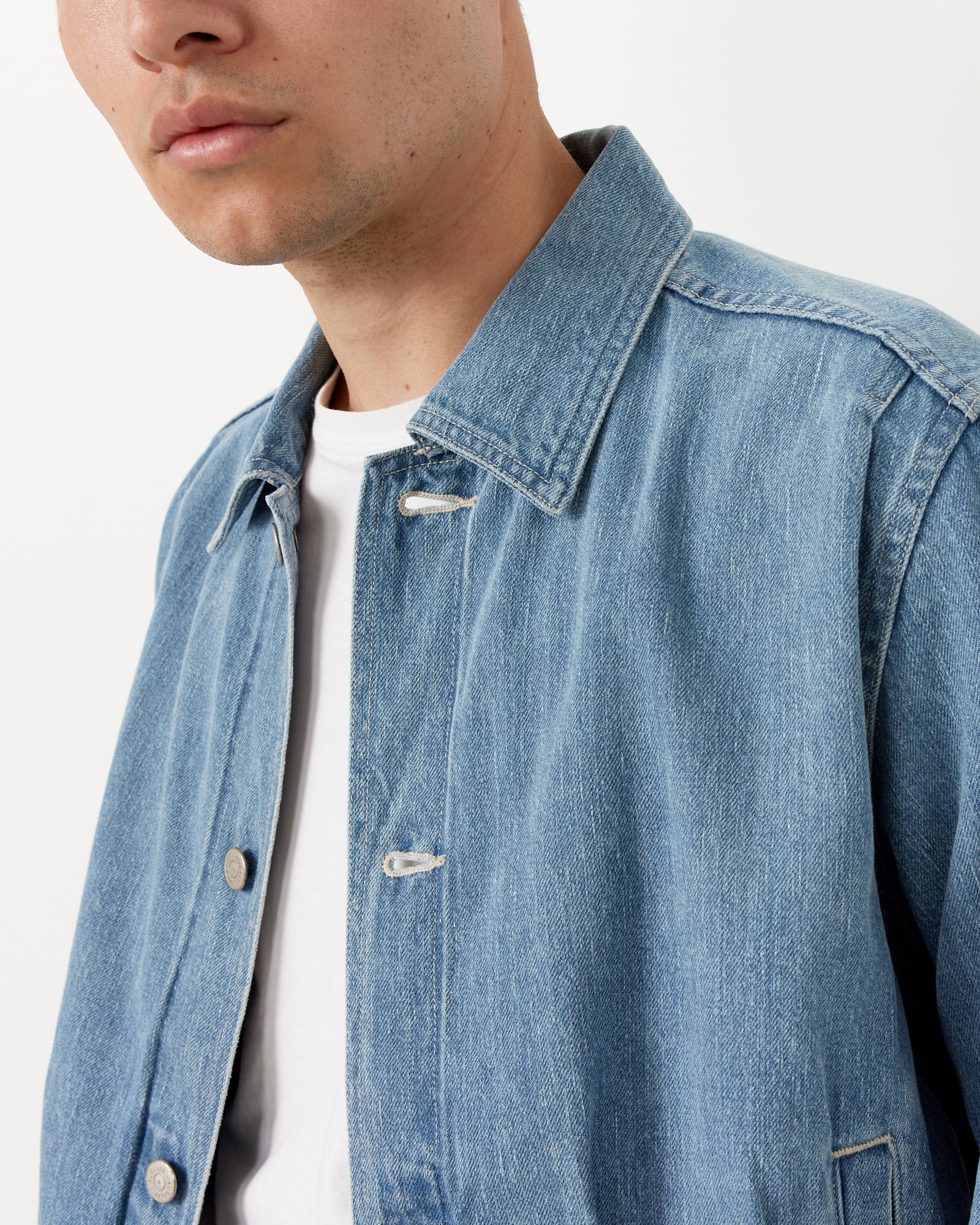 Faded Light Denim Blouson in Light Indigo