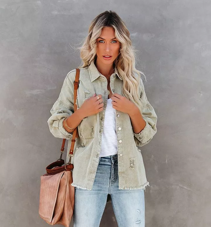 Fallon - Olive Oversized Denim Shirt