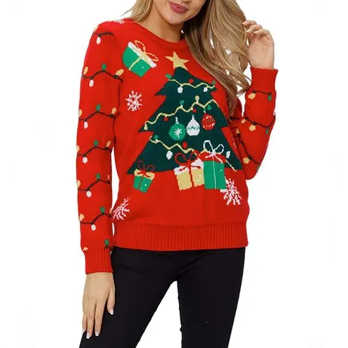 Fashion Christmas Tree Acrylic Round Neck Long Sleeve Regular Sleeve Rib-knit Sweater