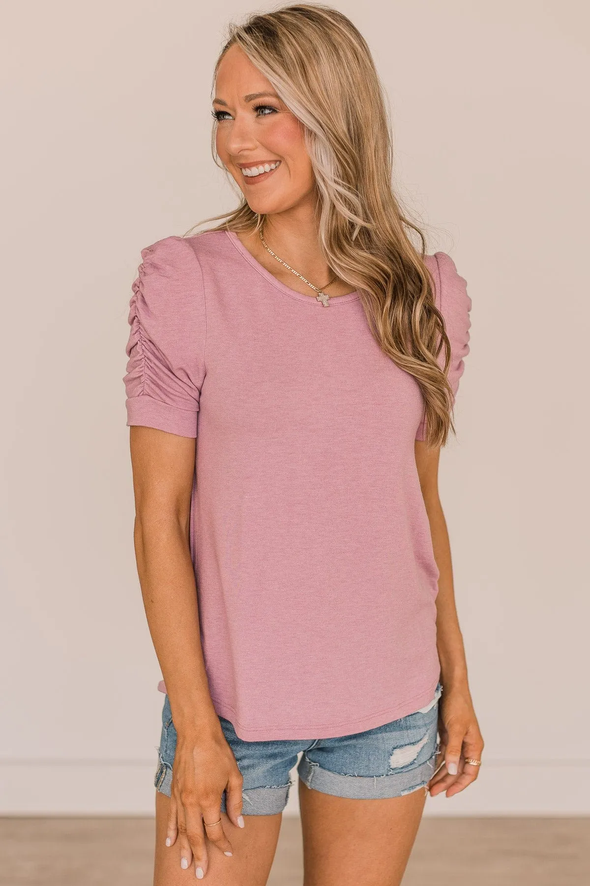 Feel At Home Ruched Sleeve Top- Lavender