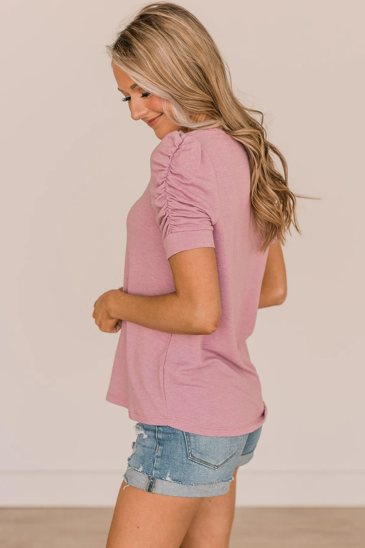 Feel At Home Ruched Sleeve Top- Lavender