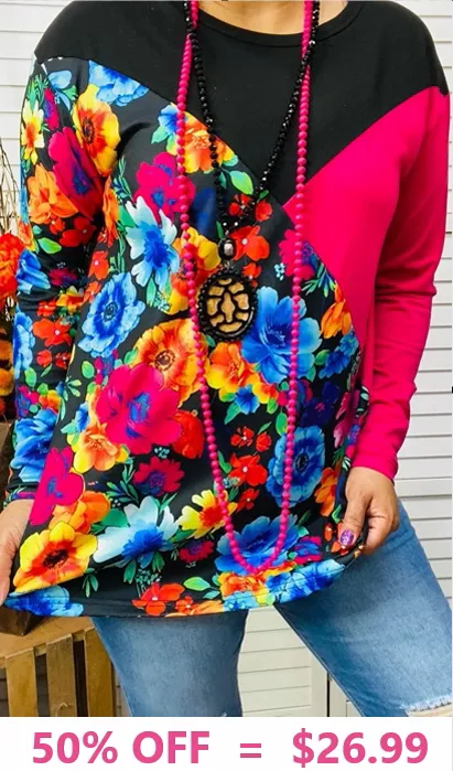 Floral, Black, Pink long sleeve top