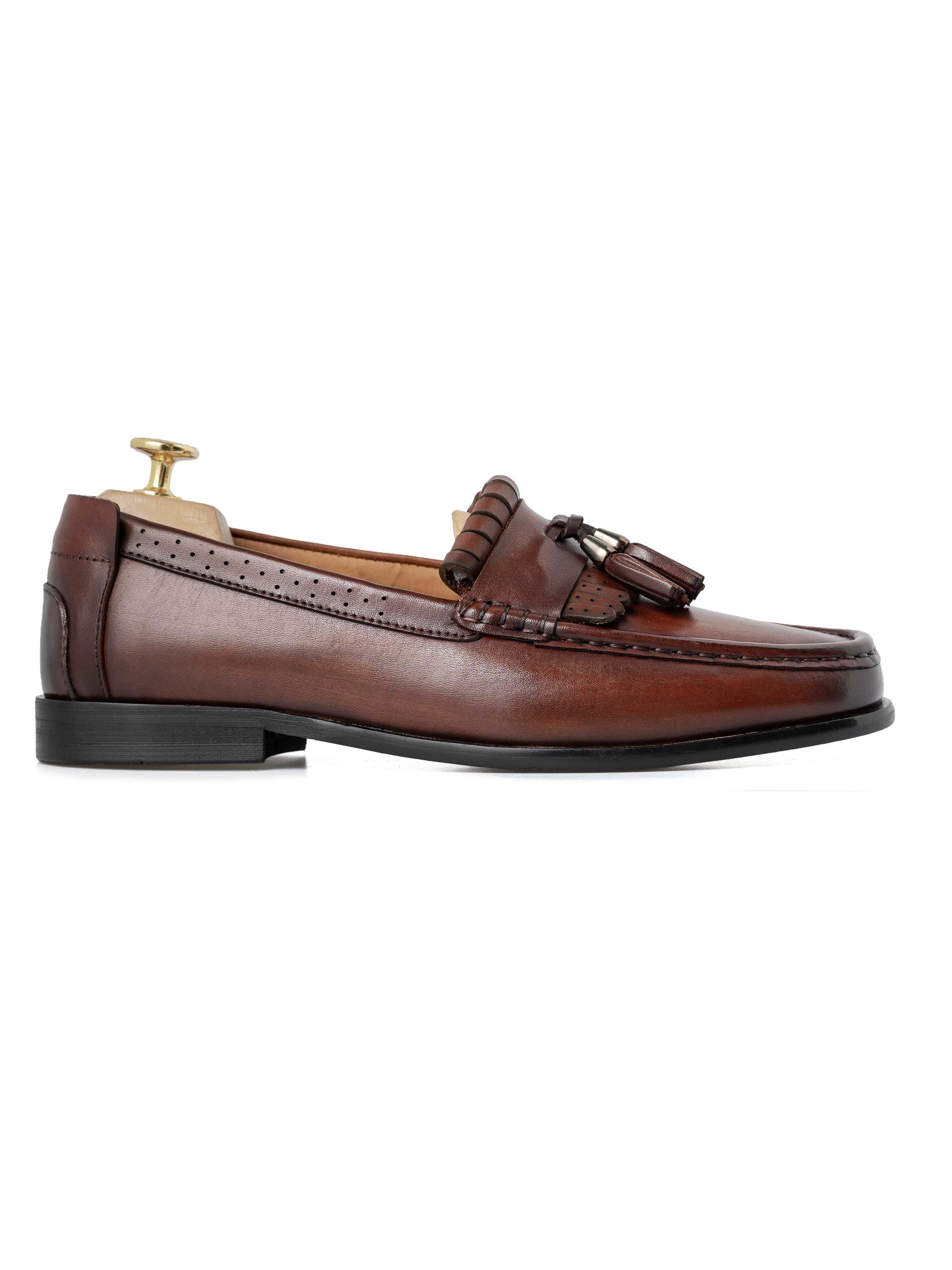 Fringe Classic Loafer - Cognac Tan with Tassel (Hand Painted Patina)