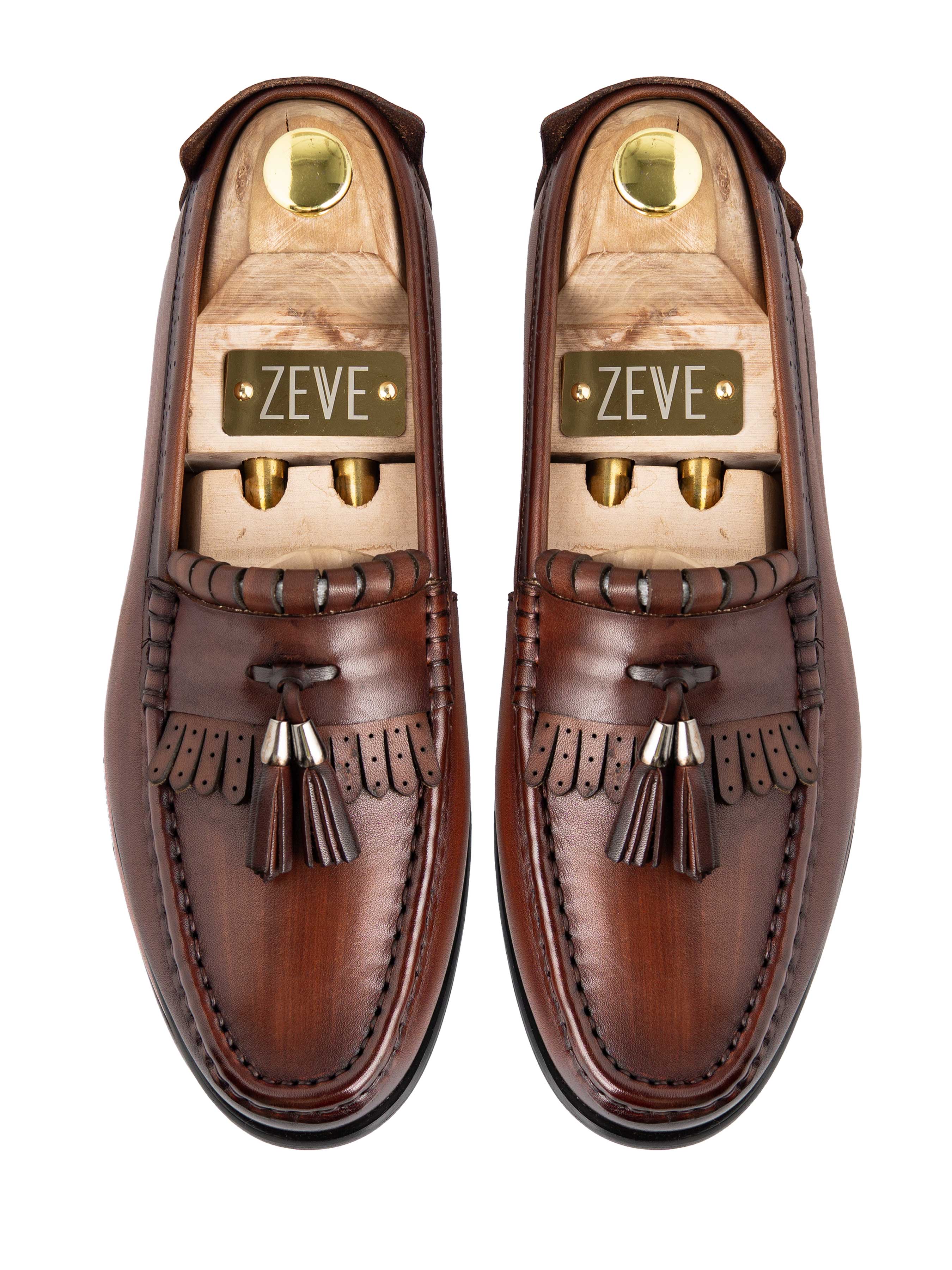 Fringe Classic Loafer - Cognac Tan with Tassel (Hand Painted Patina)