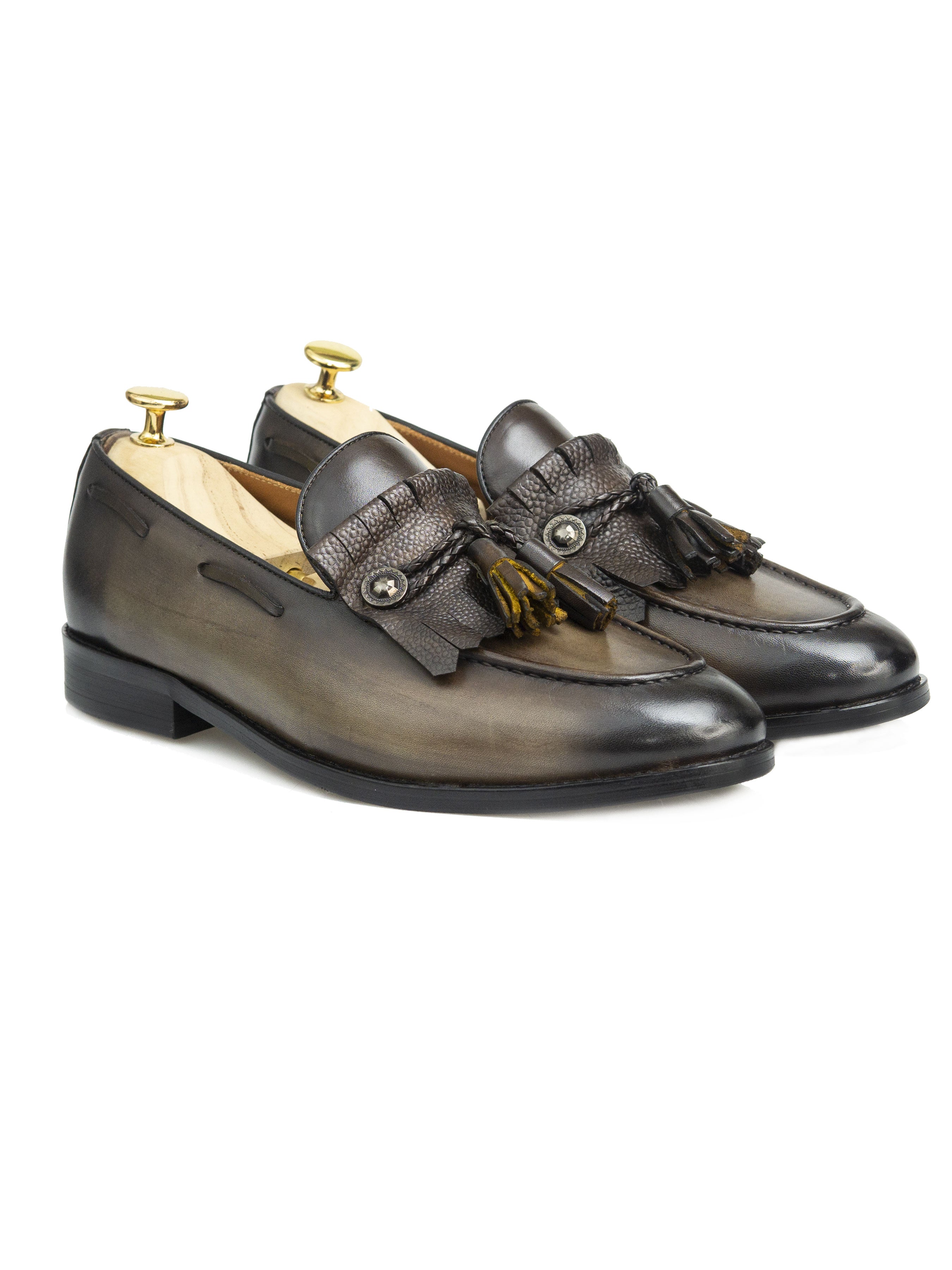 Fringe Ribbon Loafer - Khakis with Tassel (Hand Painted Patina)