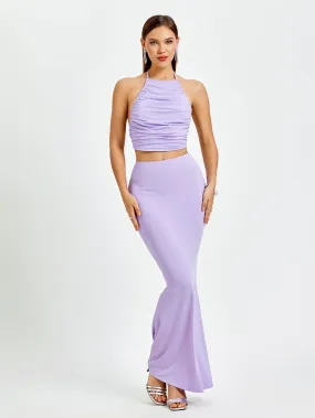 Halter Ruched Tie Back Top&Mermaid Bodycon Skirt