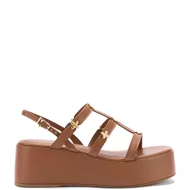 Harmony Flatform Sandal In Caramel Leather