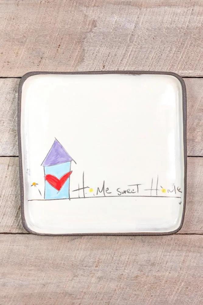 Home Sweet Home Small Square Plate Hand Painted Ceramic