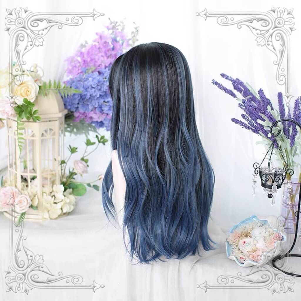 Ins pick dyed blue and black long wig BY4074