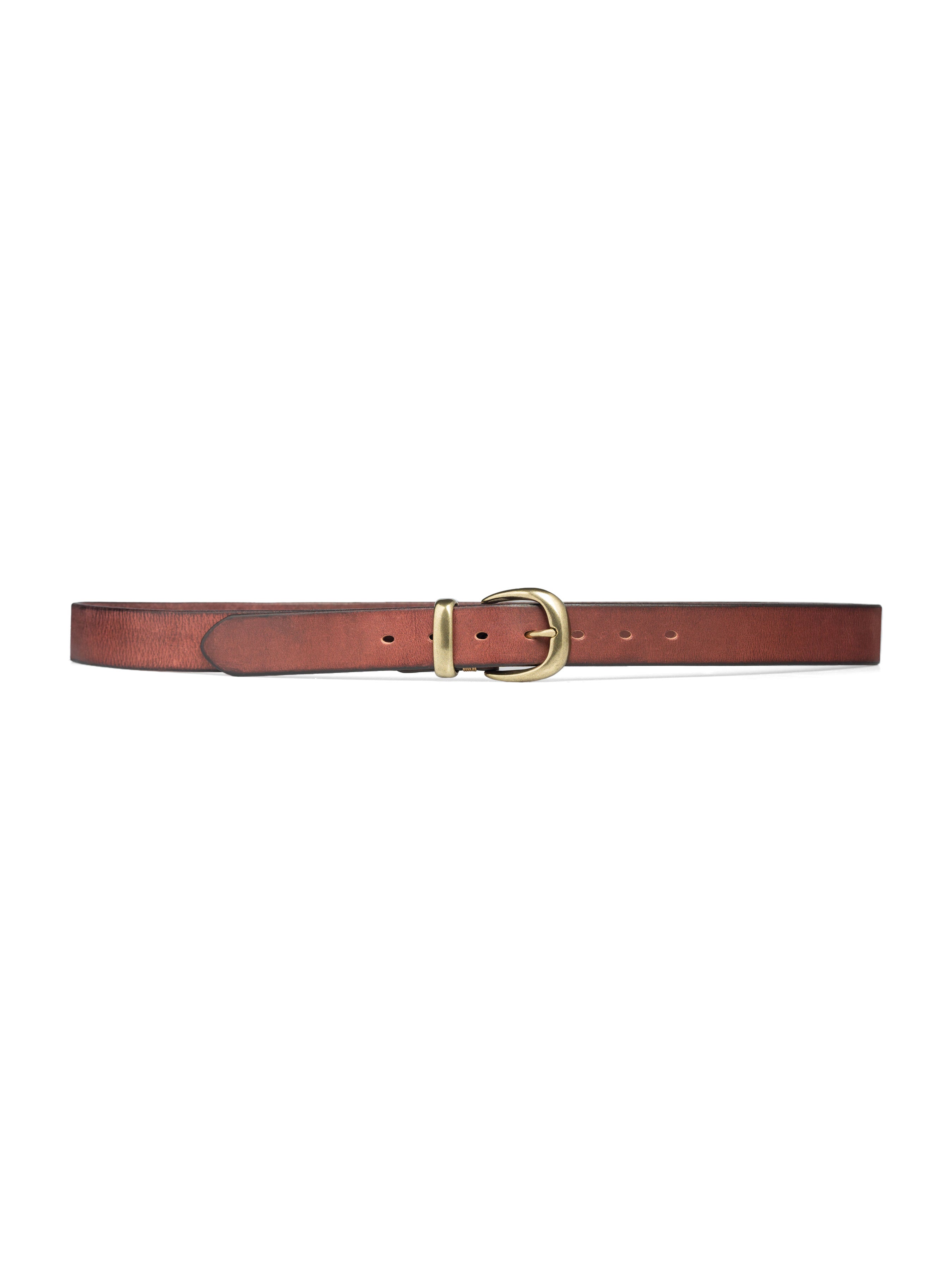 Italian Rustic Leather Belt with Horseshoe Gold-toned Buckle