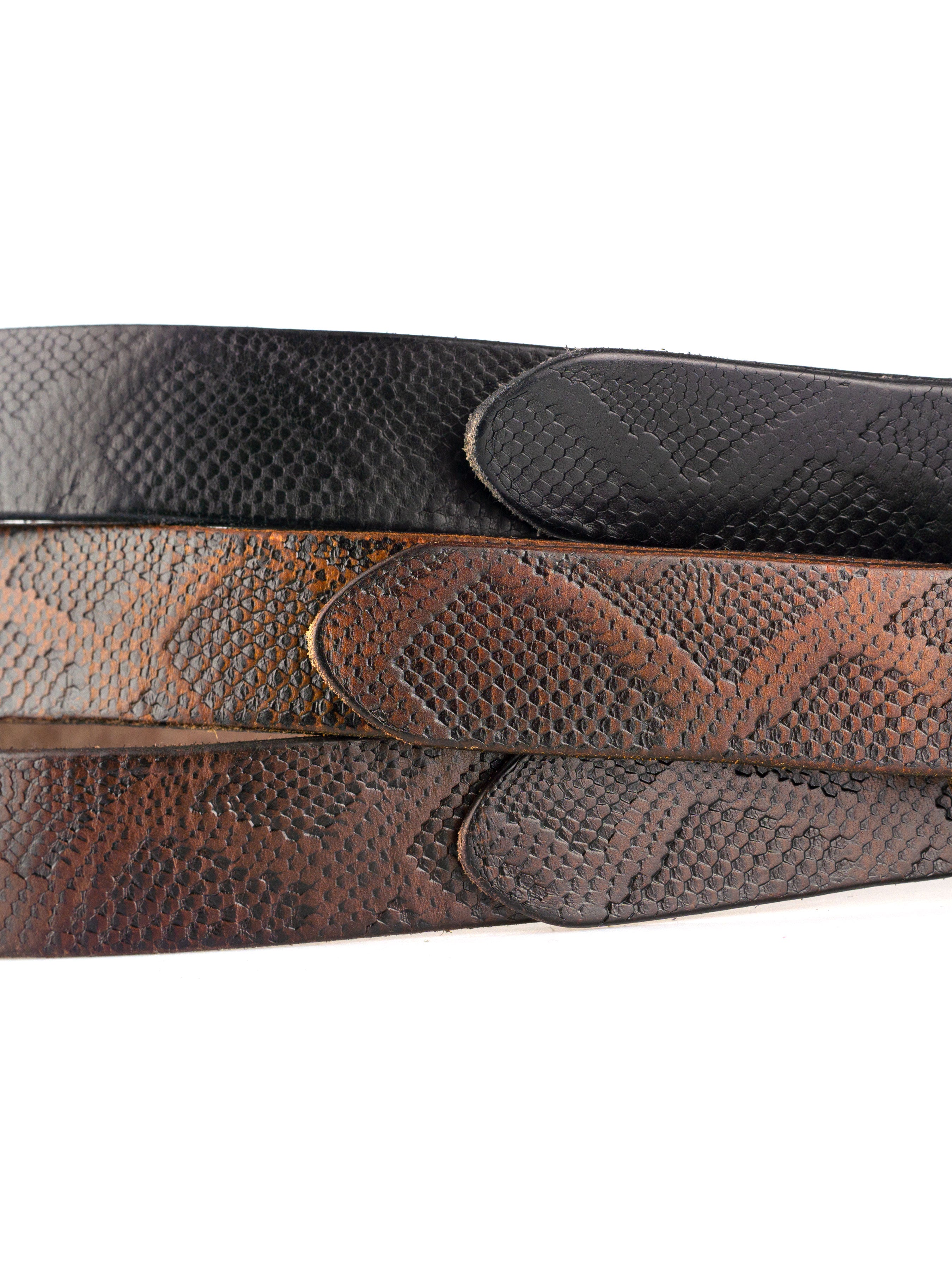 Italian Rustic Phyton Leather Belt with Palladium-toned Buckle