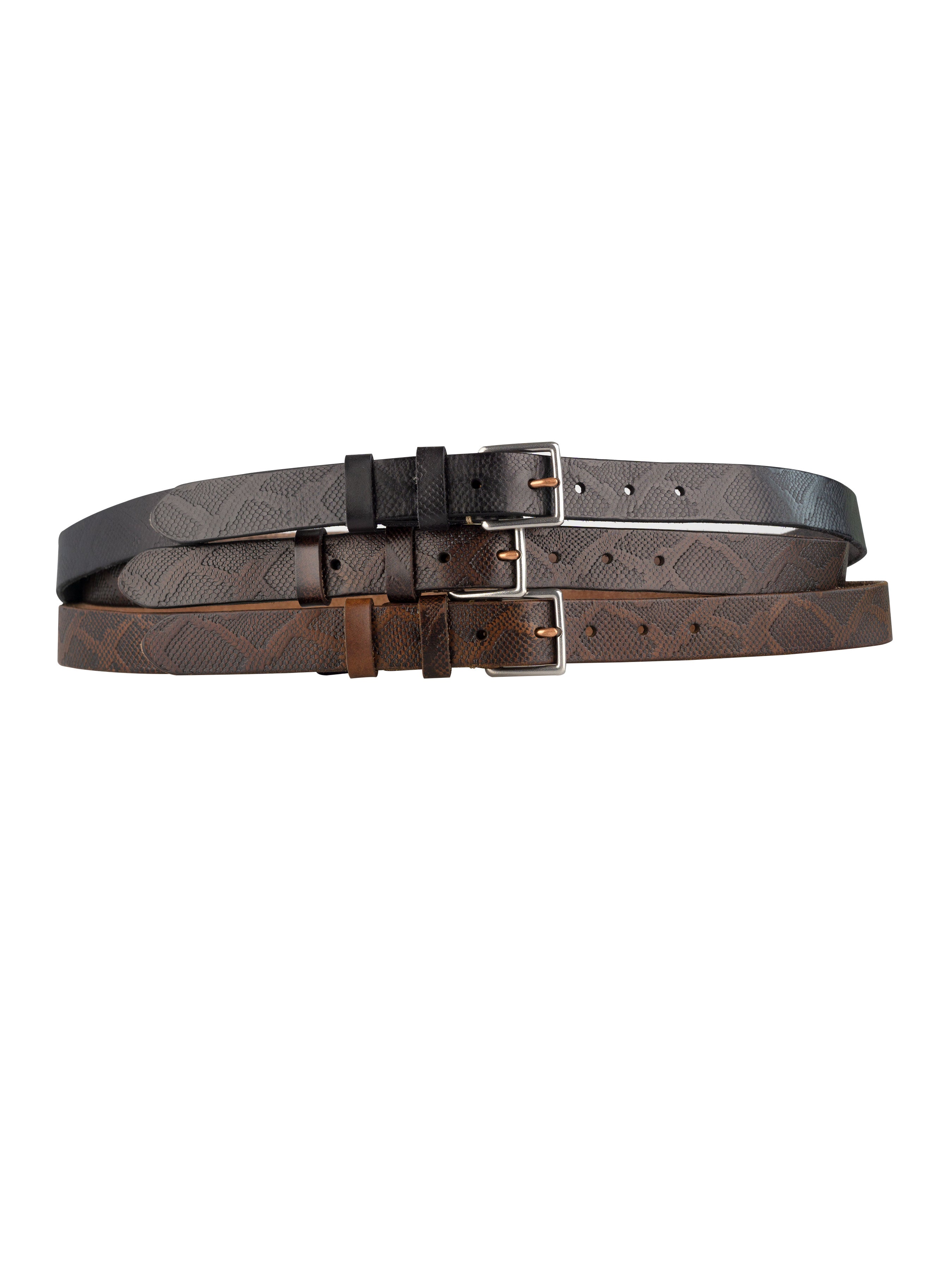 Italian Rustic Phyton Leather Belt with Palladium-toned Buckle