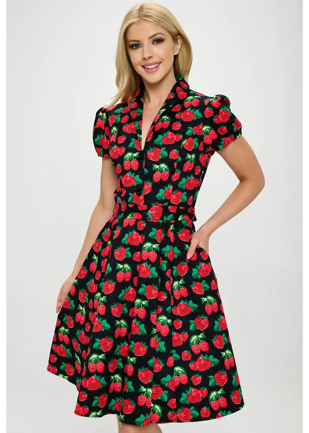 LA Soul Anna Strawberry A-Line Dress Black