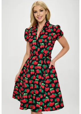 LA Soul Anna Strawberry A-Line Dress Black