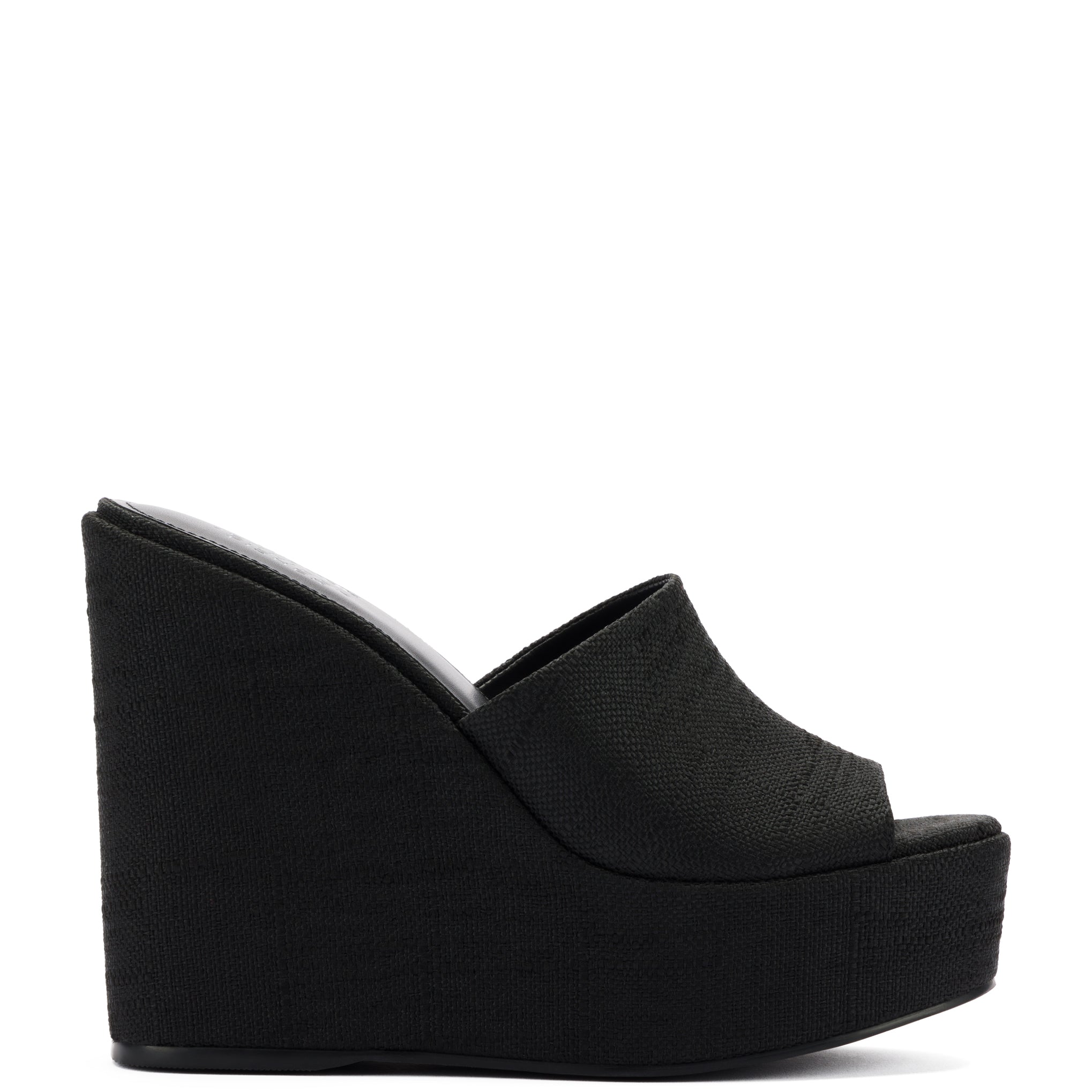 Larroudé x Jennifer Fisher Wedge Mule In Black Raffia