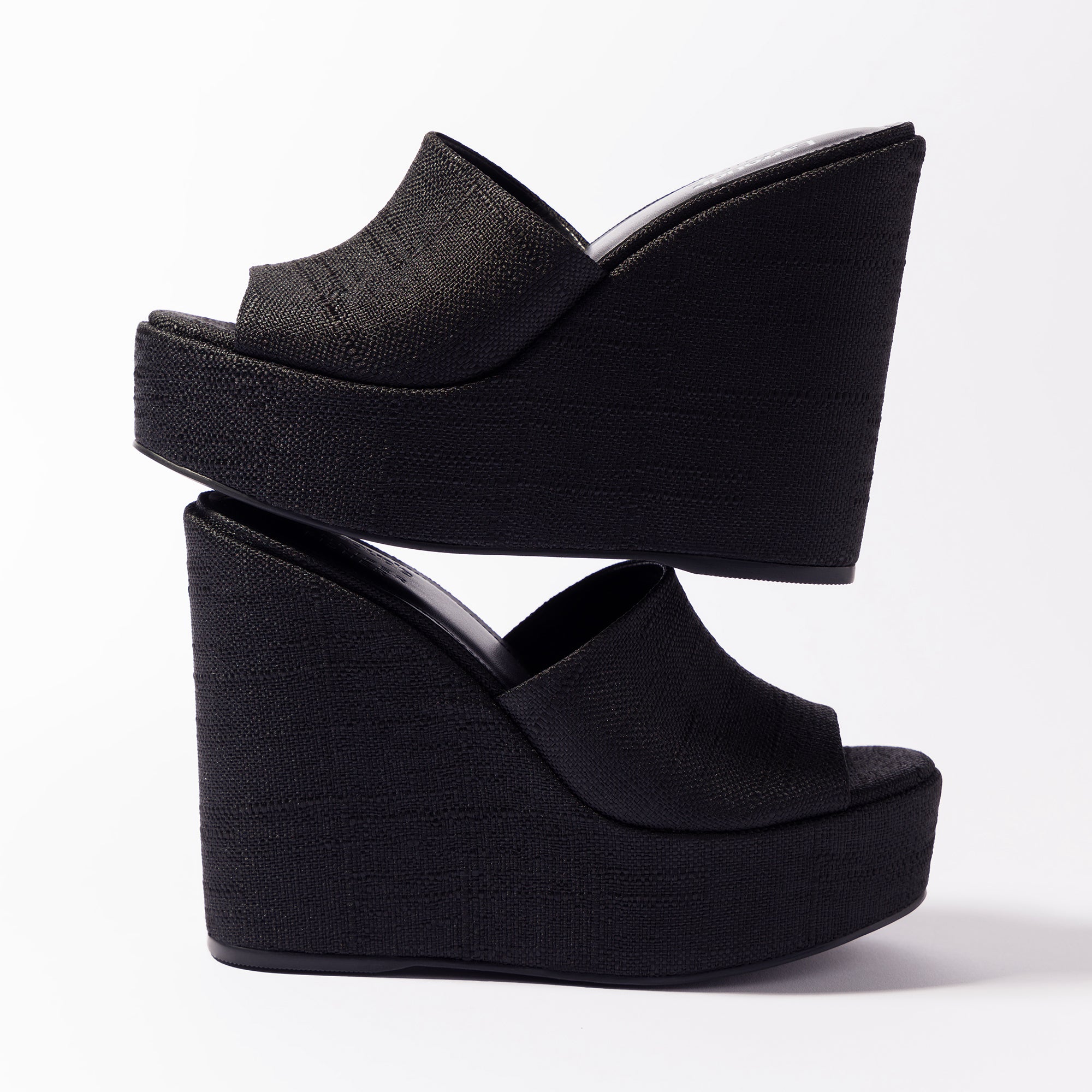 Larroudé x Jennifer Fisher Wedge Mule In Black Raffia