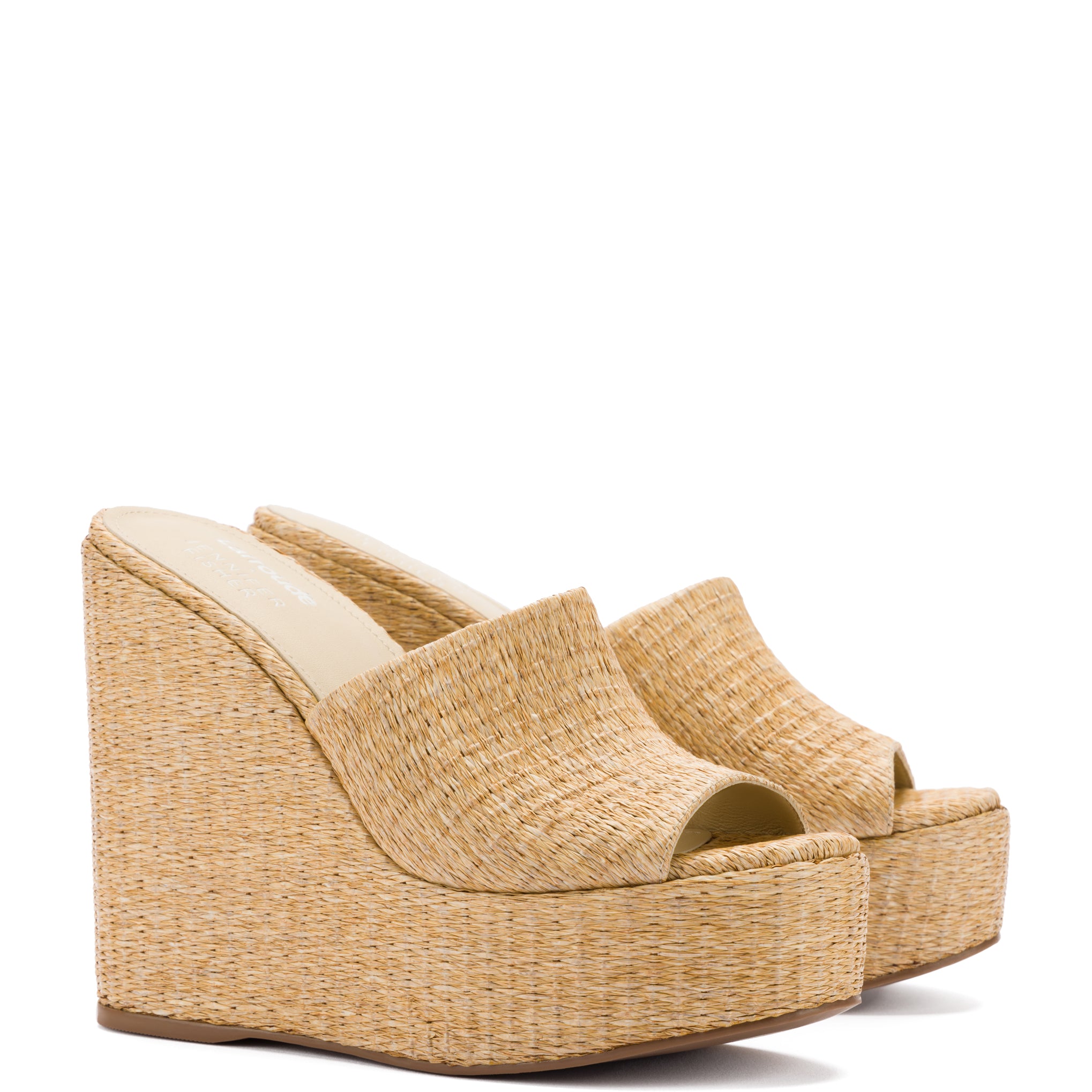 Larroudé x Jennifer Fisher Wedge Mule In Sepia Raffia