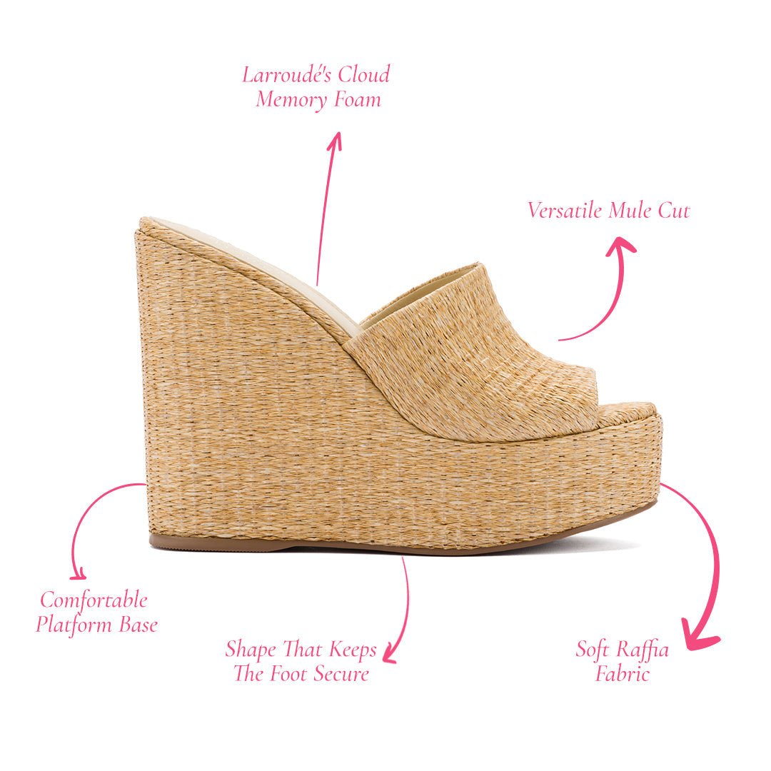 Larroudé x Jennifer Fisher Wedge Mule In Sepia Raffia