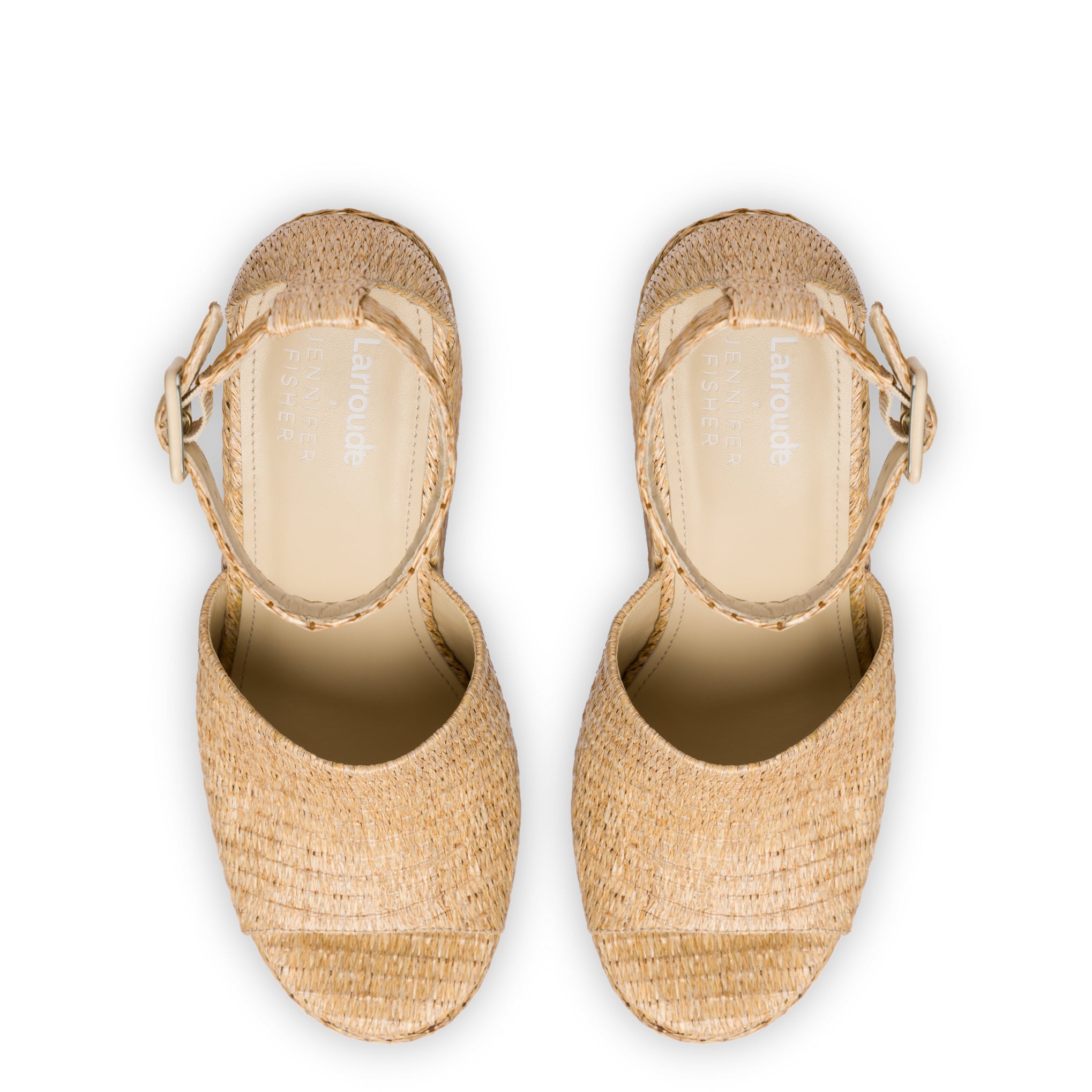 Larroudé x Jennifer Fisher Wedge Sandal In Sepia Raffia