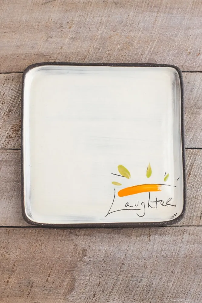 Laughter Hand Painted Ceramic Small Square Plate