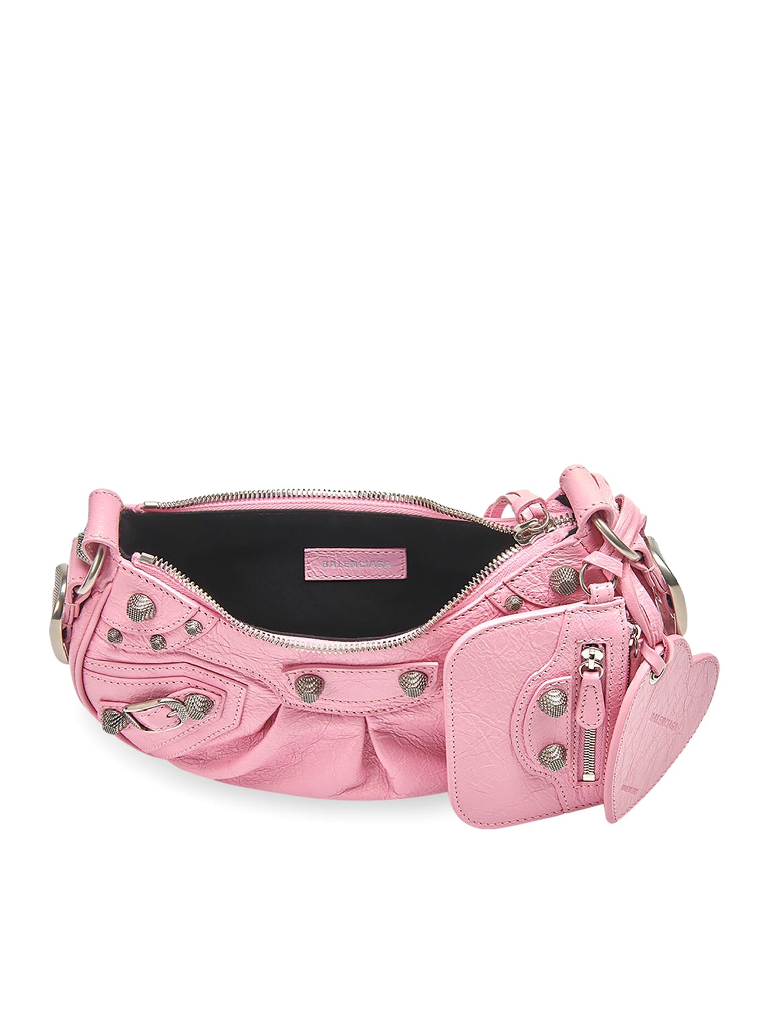 Le Cagole XS Shoulder Bag in light pink Arena lambskin, aged silver hardware